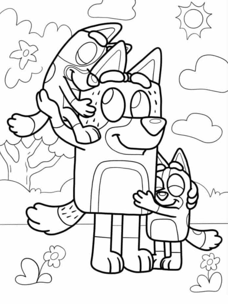 30 Free Printable Lovely Bluey - Bluey And Bingo Embracing Bandit Coloring Pages For Kids 768x1024 