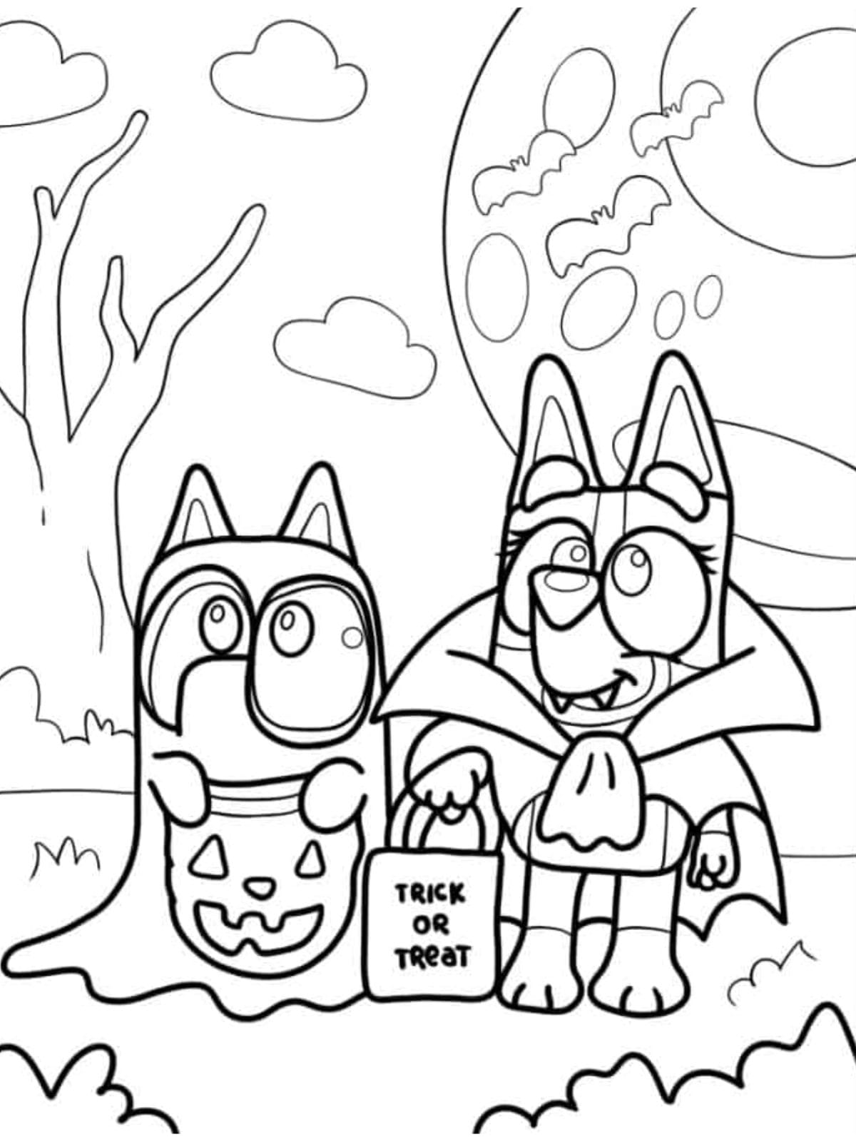 Bluey And Bingo In Halloween Costumes Coloring Pages For Kids