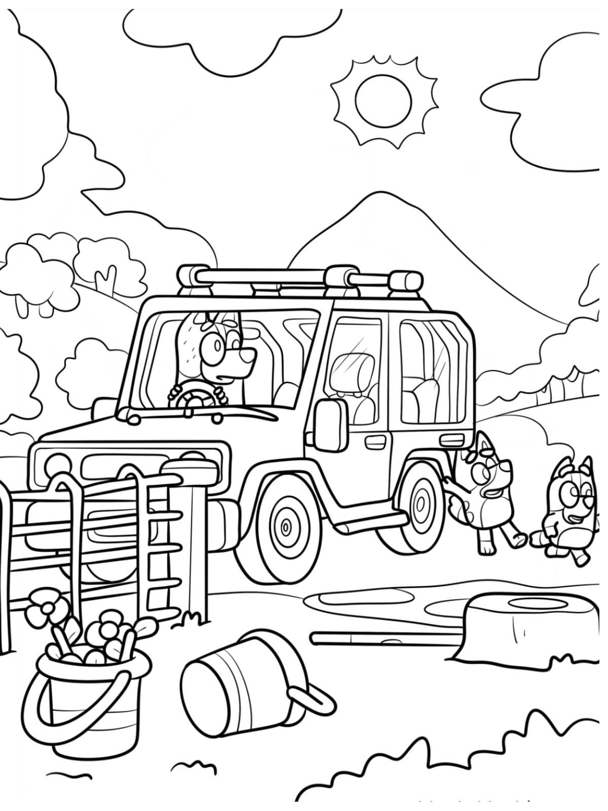 Bluey And Bingo Running From Bobo Coloring Pages For Kids