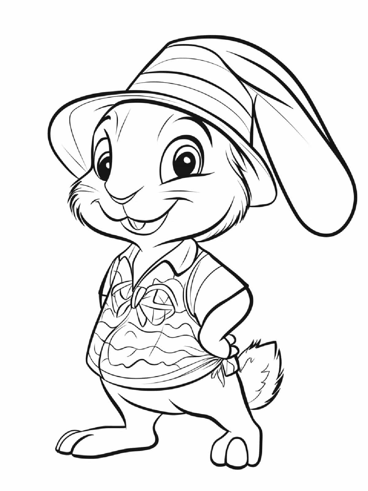 Bunny With Beach Outfit Coloring Sheets