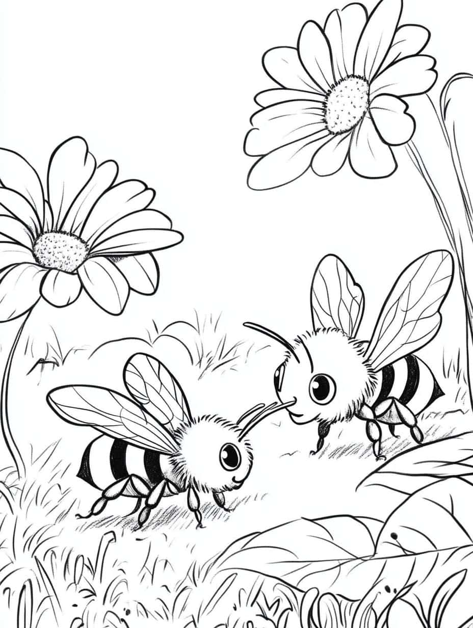 Busy Bees Collecting Nectar Coloring Pages