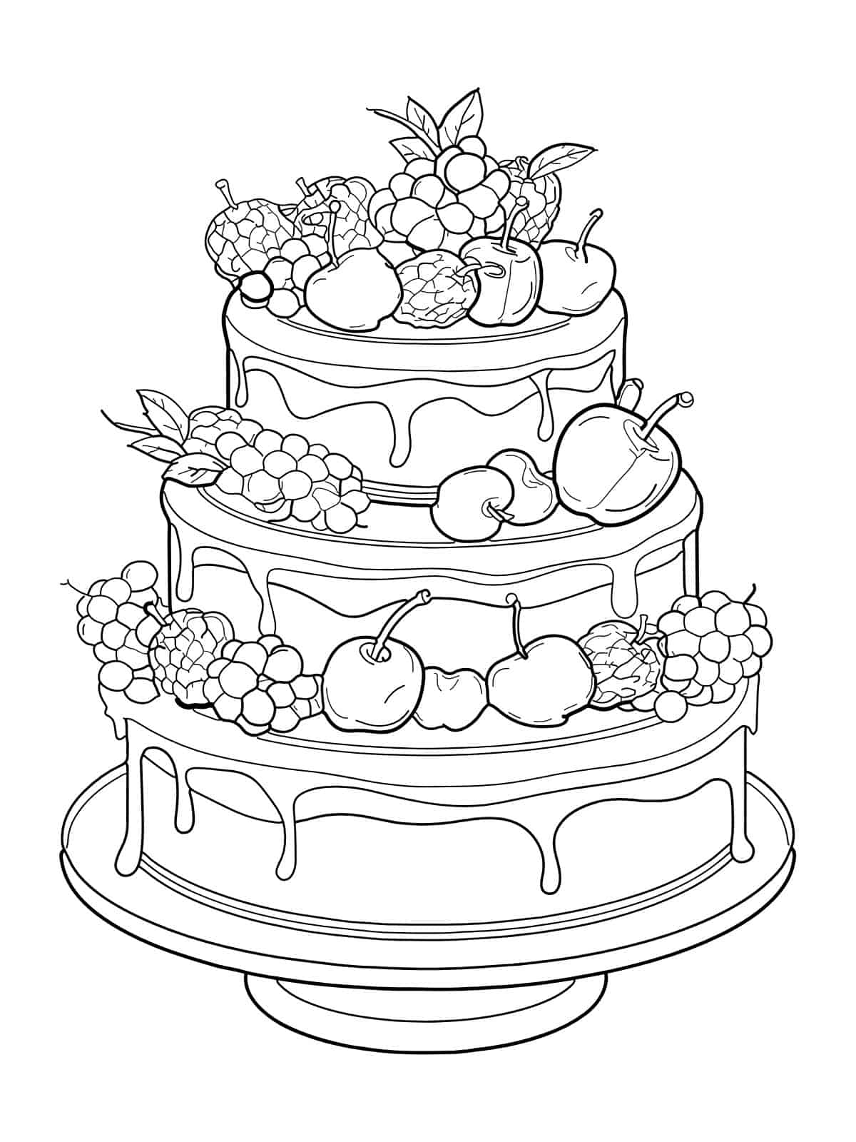 Cake With Fruit Coloring Pages