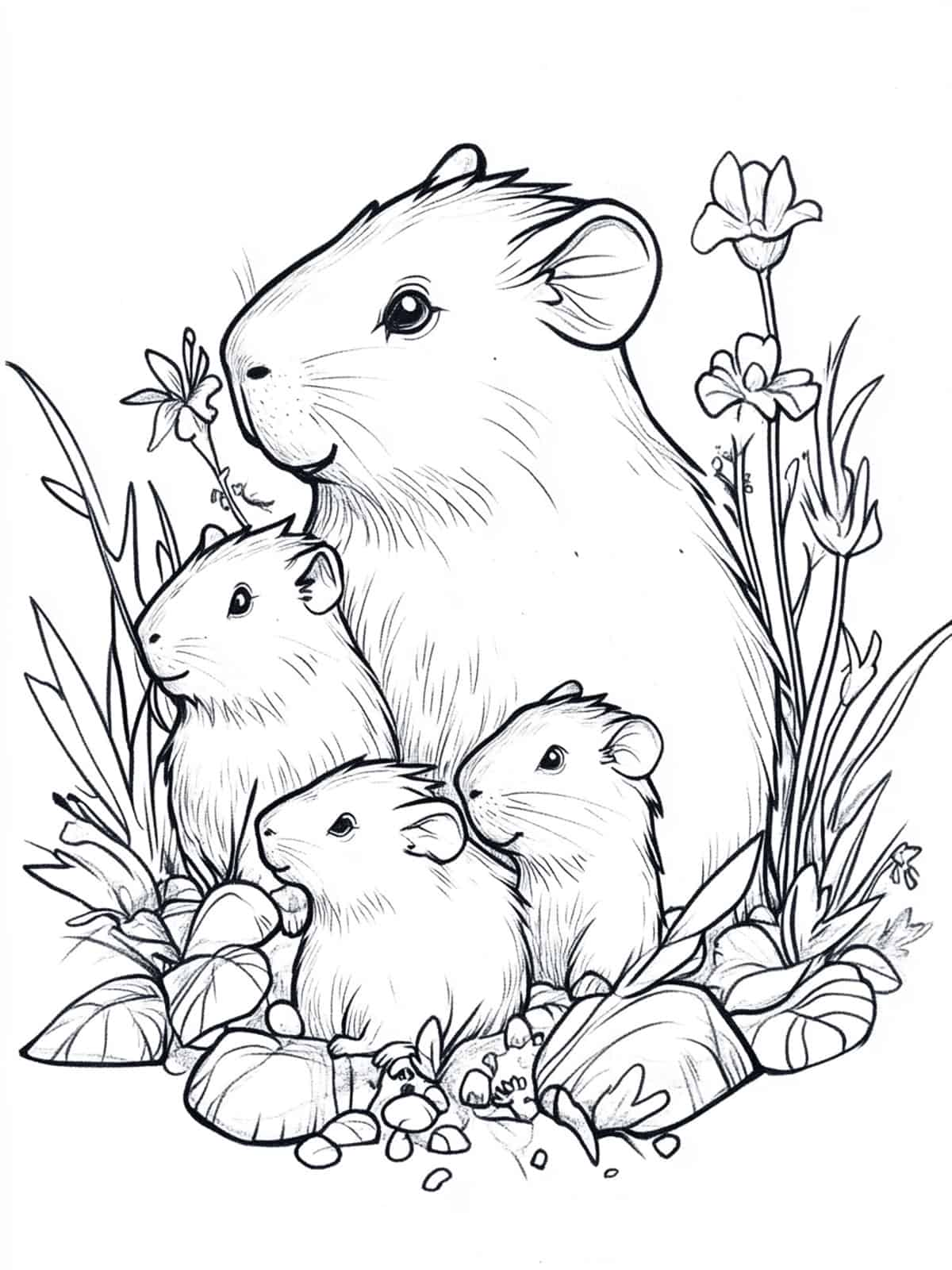 Capybara And Friends Coloring Page