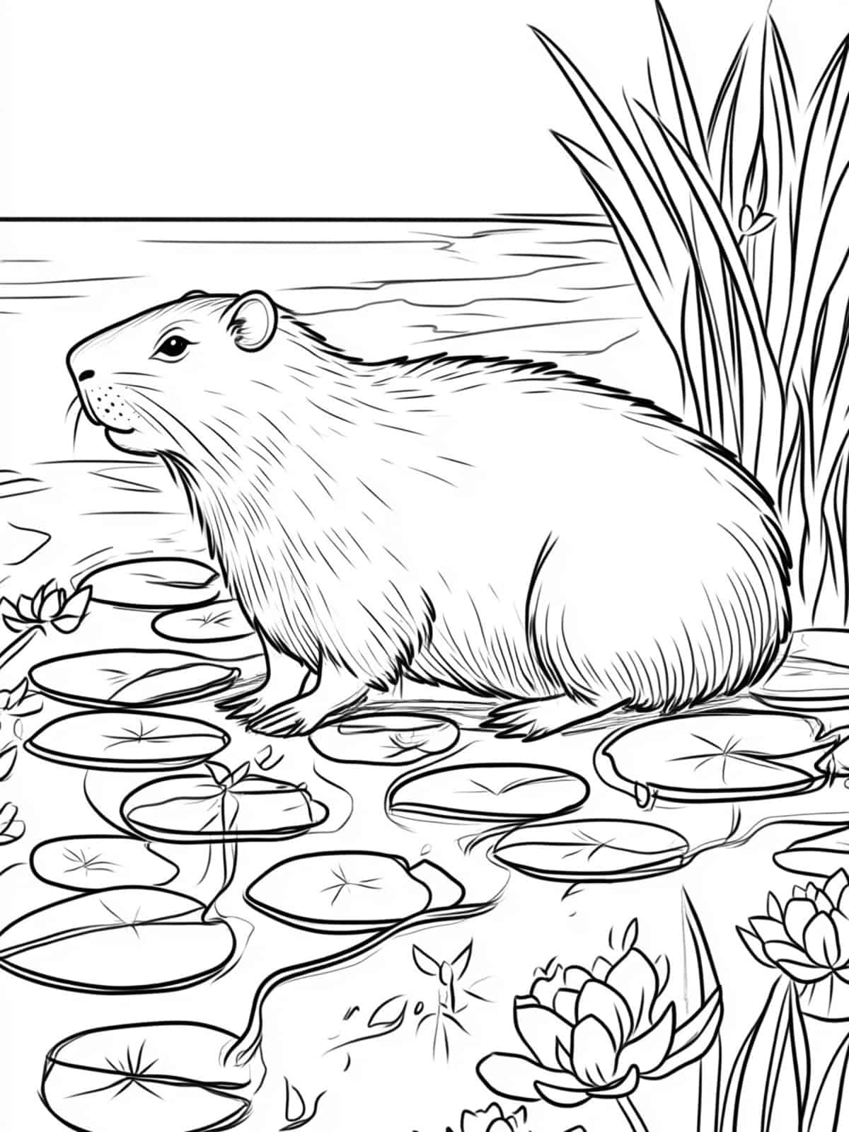 Capybara And The Lily Pads Coloring Pages