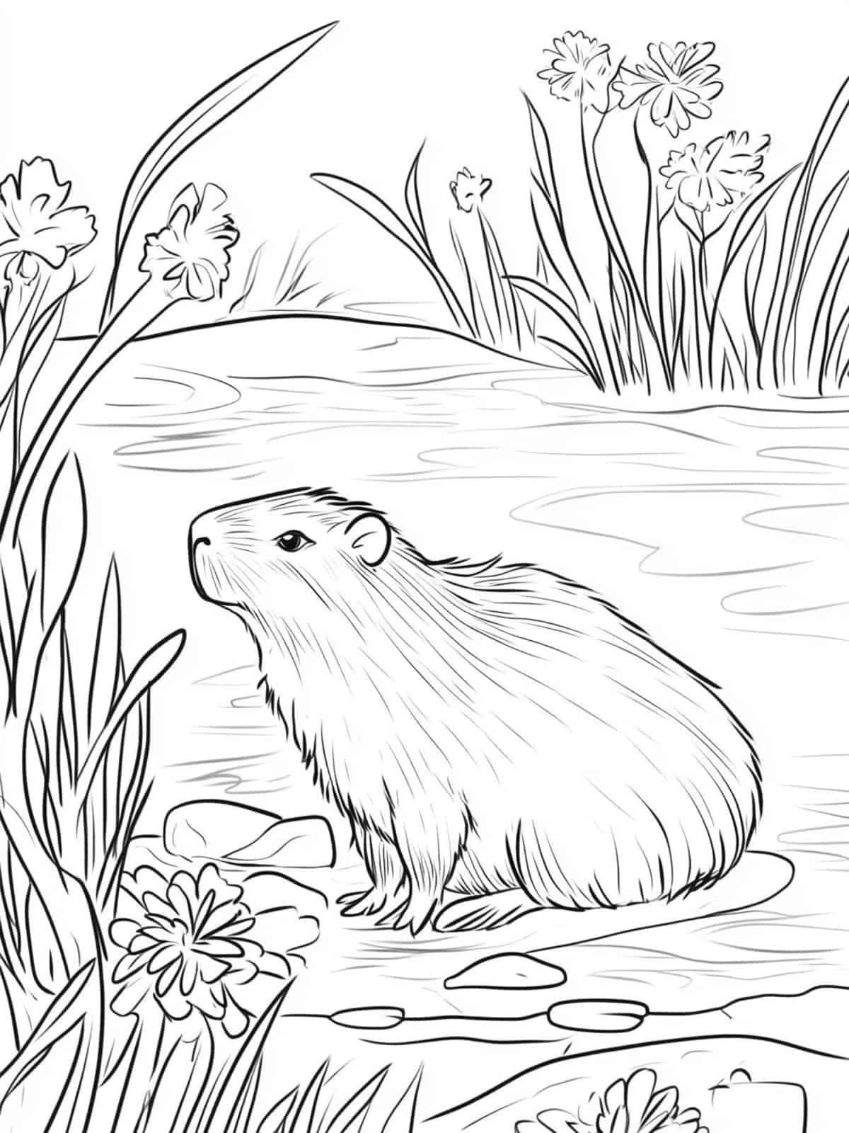 Capybara By The River Coloring Pages