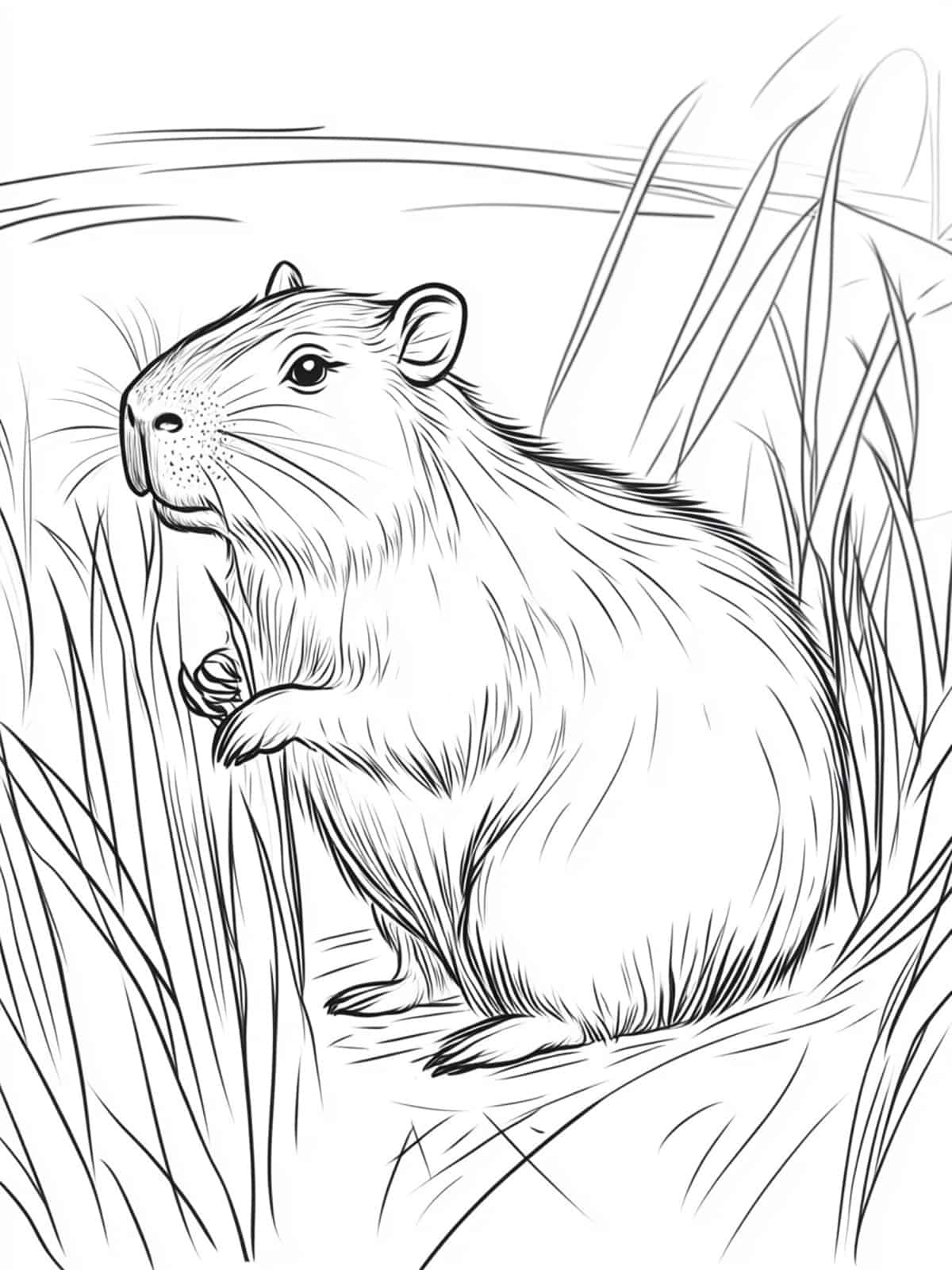 Capybara Eating Grass Coloring Page