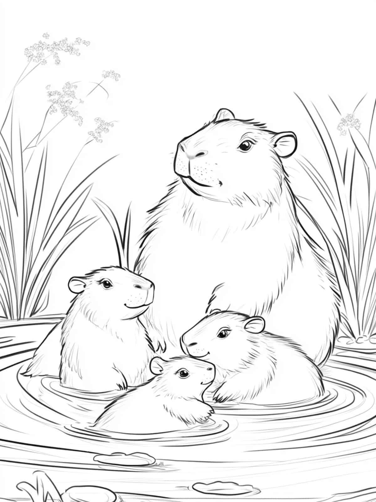 Capybara Family Adventure Coloring Page