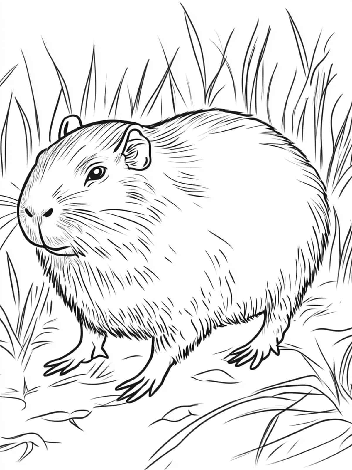 Capybara In The Meadow Coloring Page