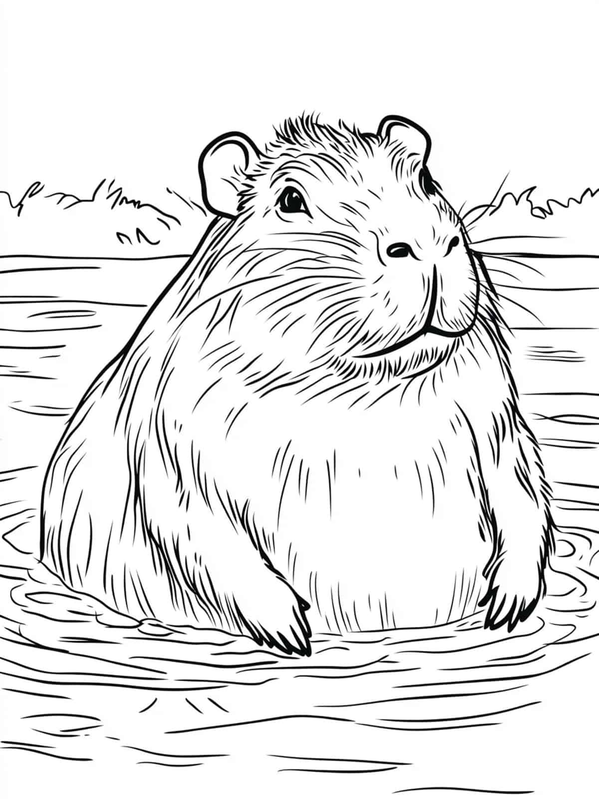 Capybara Relaxing Coloring Page