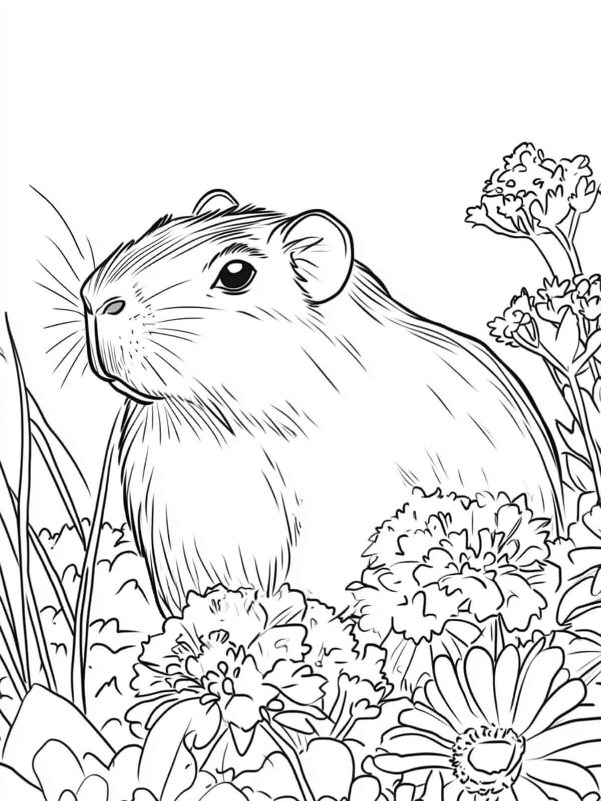 Capybara With Flowers Coloring Page