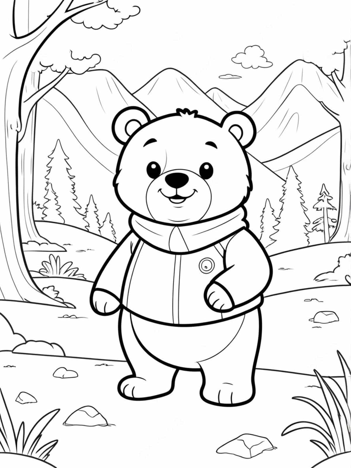 Cartoon Bear On An Outdoor Adventure Coloring Pages