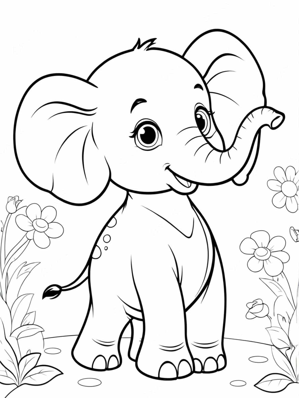 Cartoon Elephant In A Playful Pose Coloring Pages