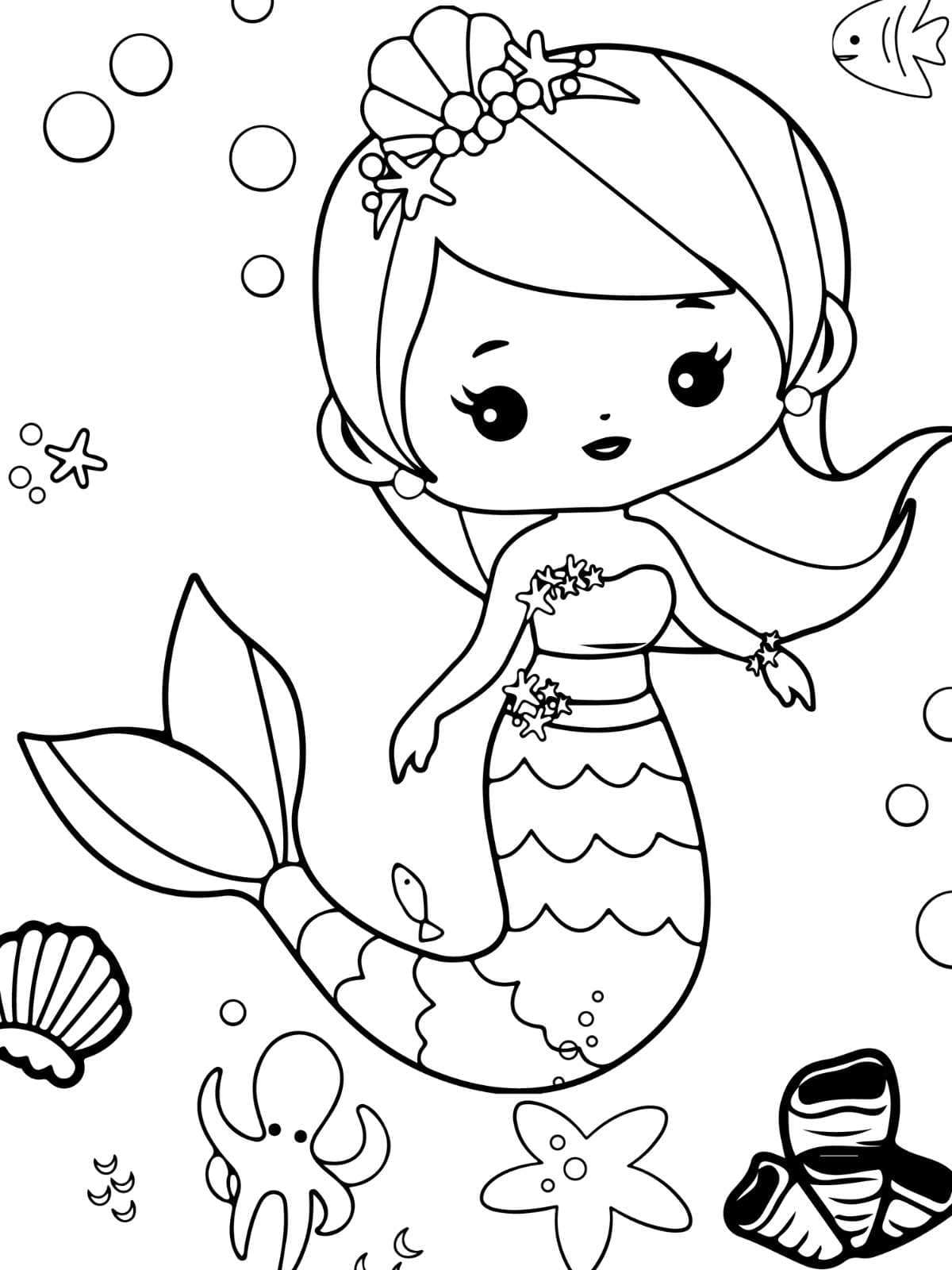 Cartoon Mermaid Coloring Page