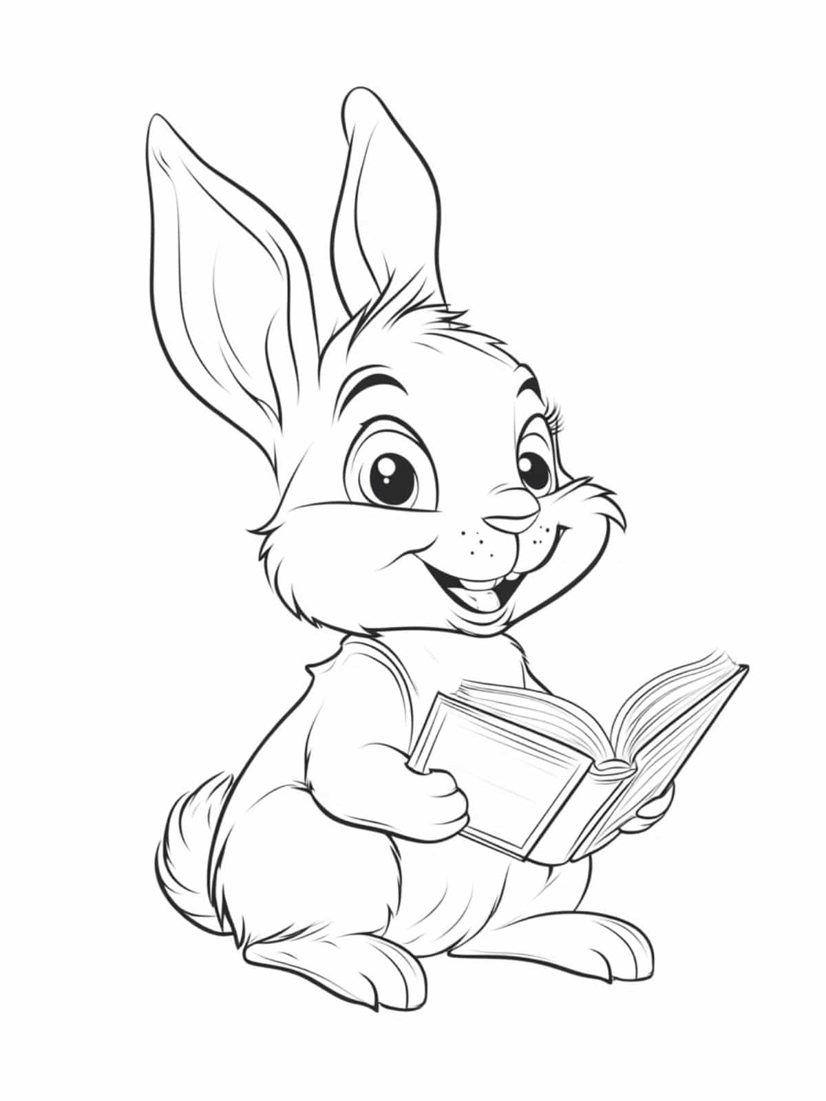 Cartoon Rabbit Read Book Coloring Pages