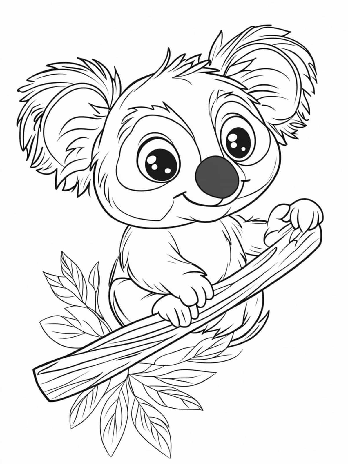 Cartoon Style Koala In A Cute Pose Coloring Pages