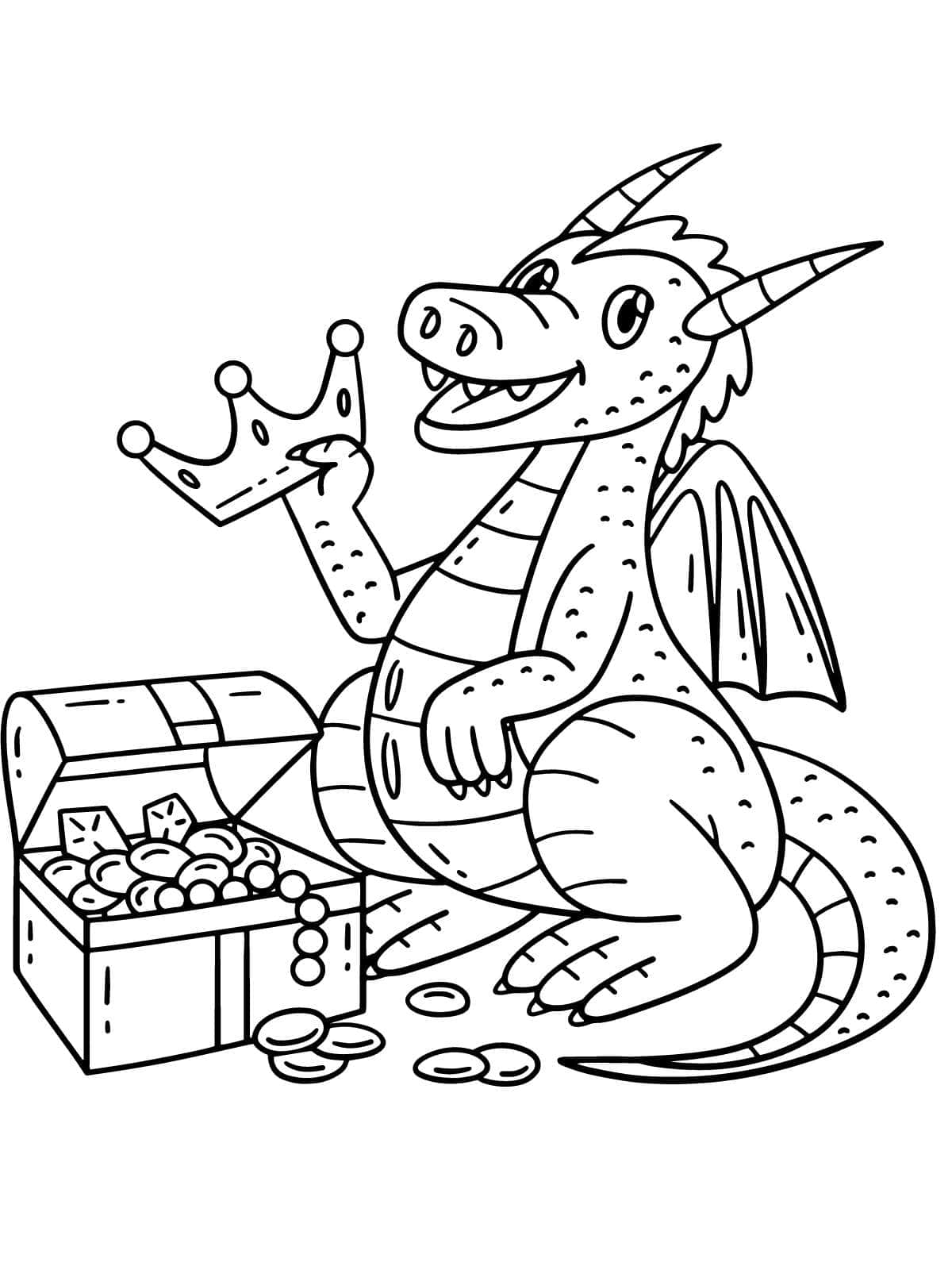 Cartoon Treasure Dragon Coloring Page