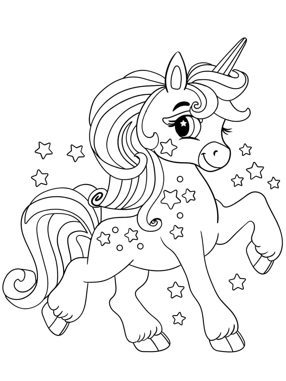 Cartoon Unicorn Coloring Page For Kids