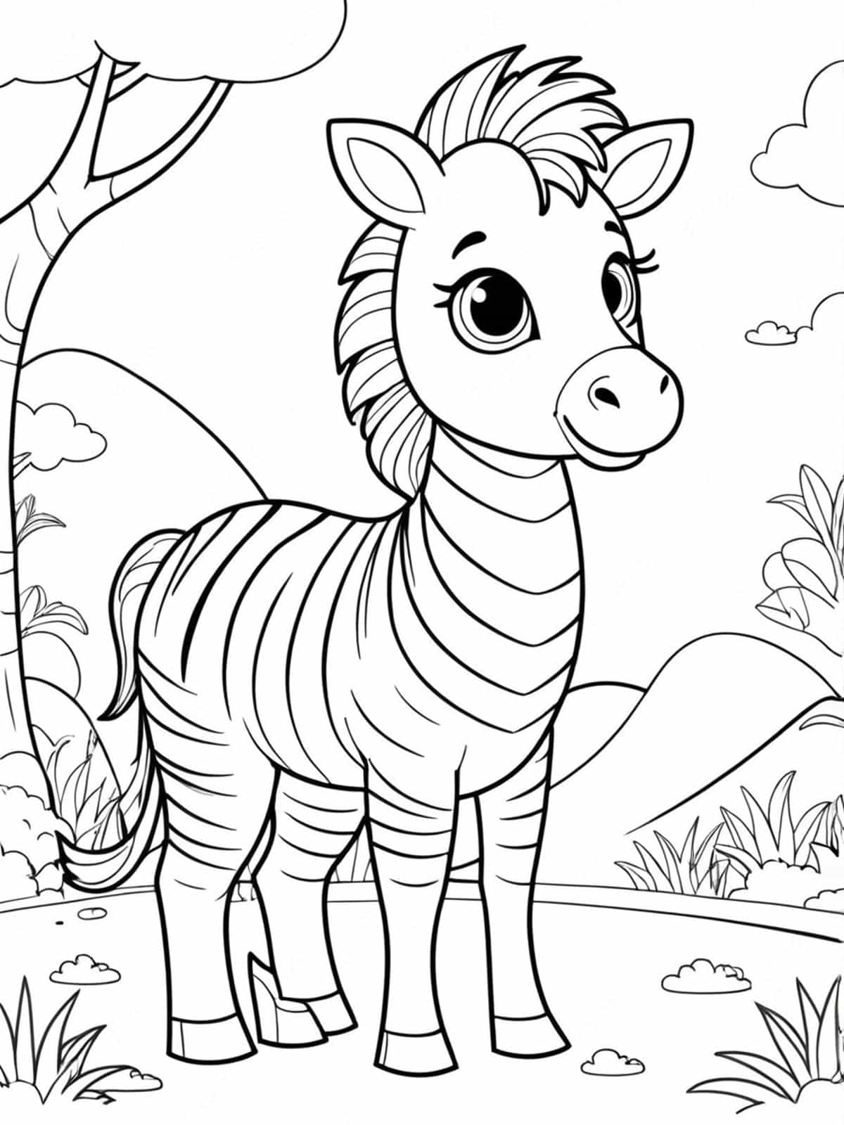 Cartoon Zebra On An Adventure Coloring Pages