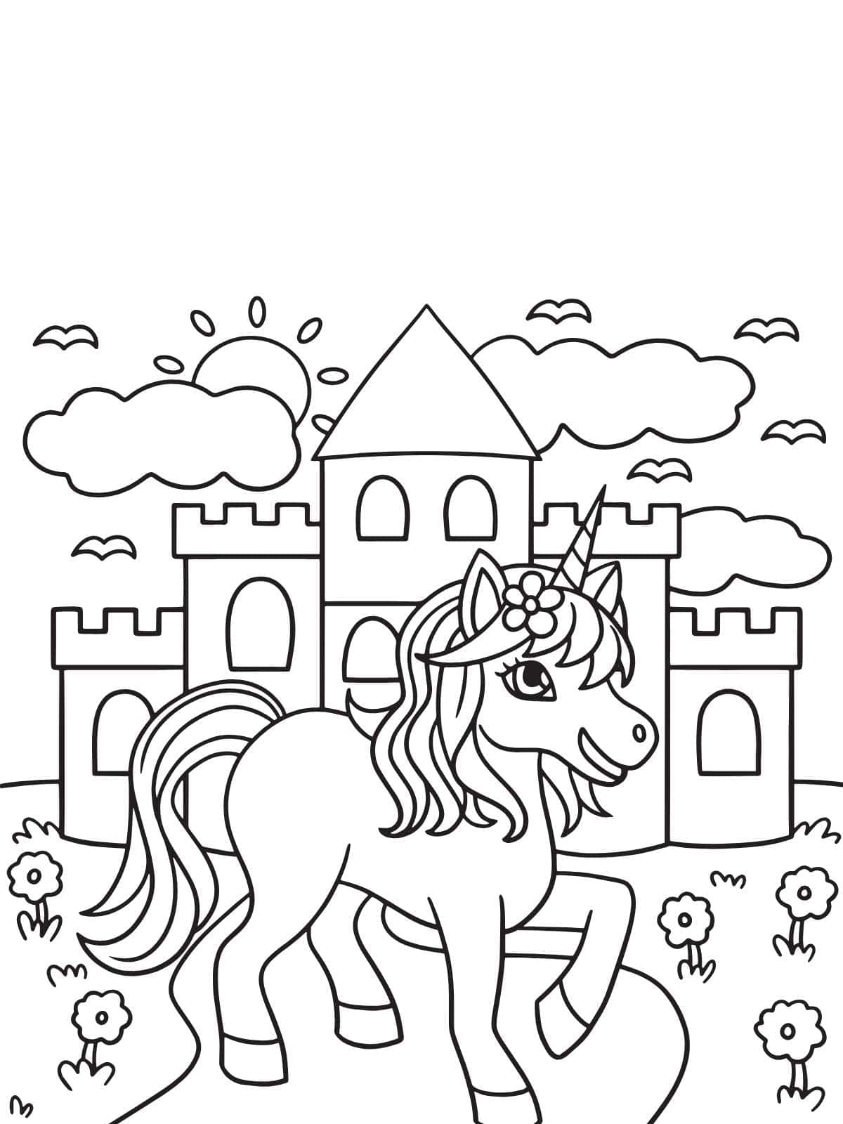 Castle Unicorn Coloring Pages For Kids