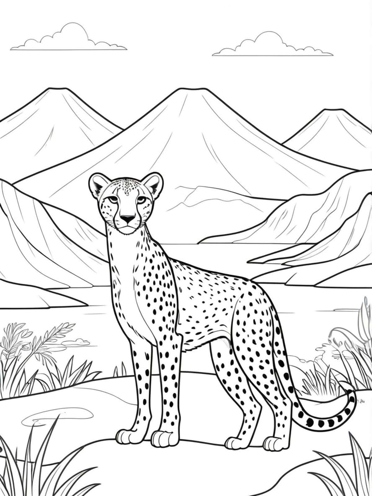 Cheetah And The African Landscape Mountains Coloring Pages