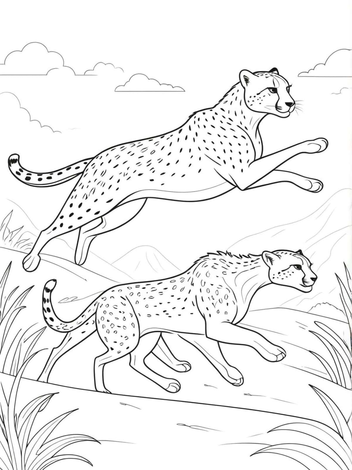 Cheetah Chasing Gazelles Coloring Pages For Kids