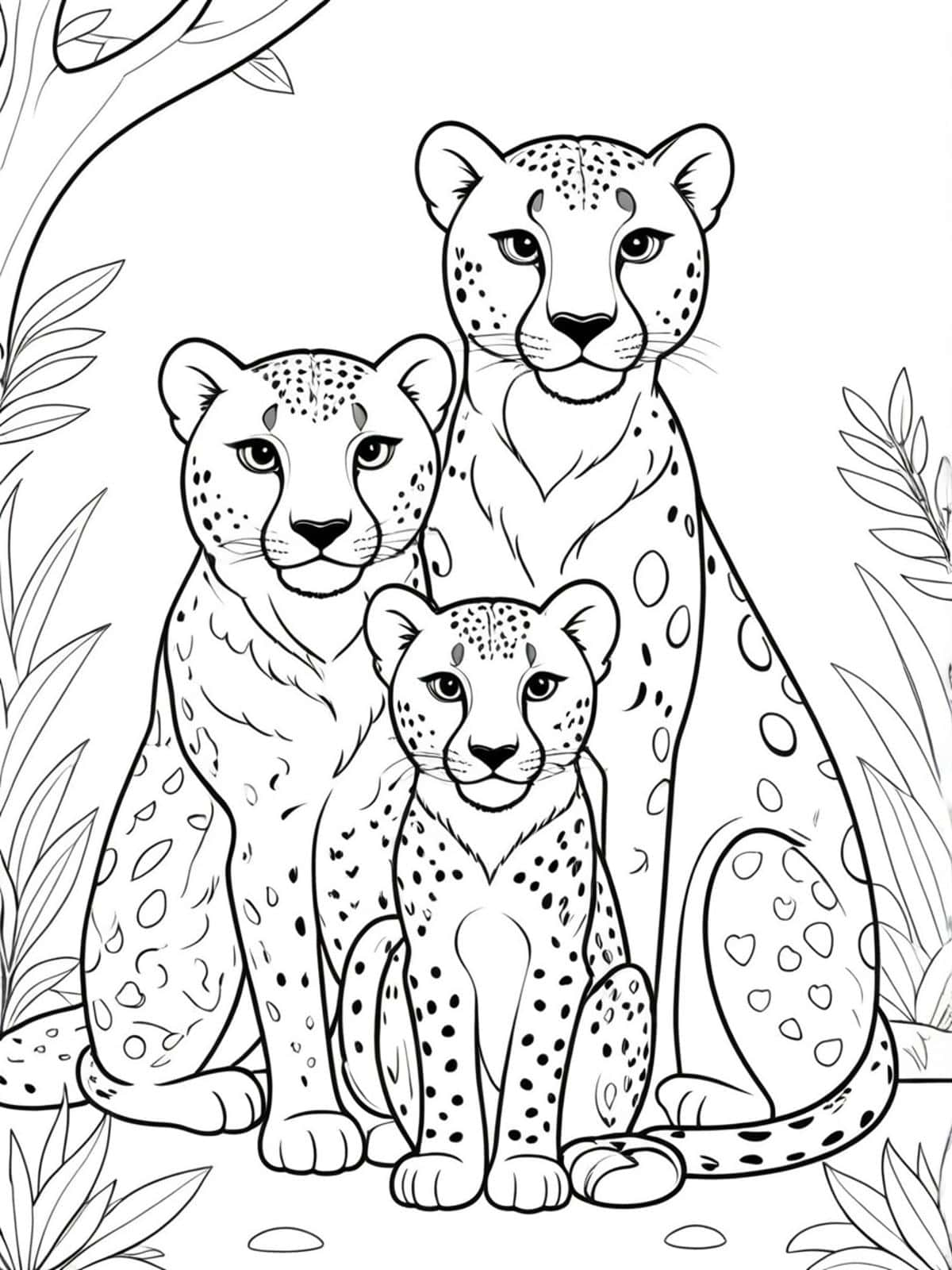 Cheetah Family Cuddled Together Coloring Pages