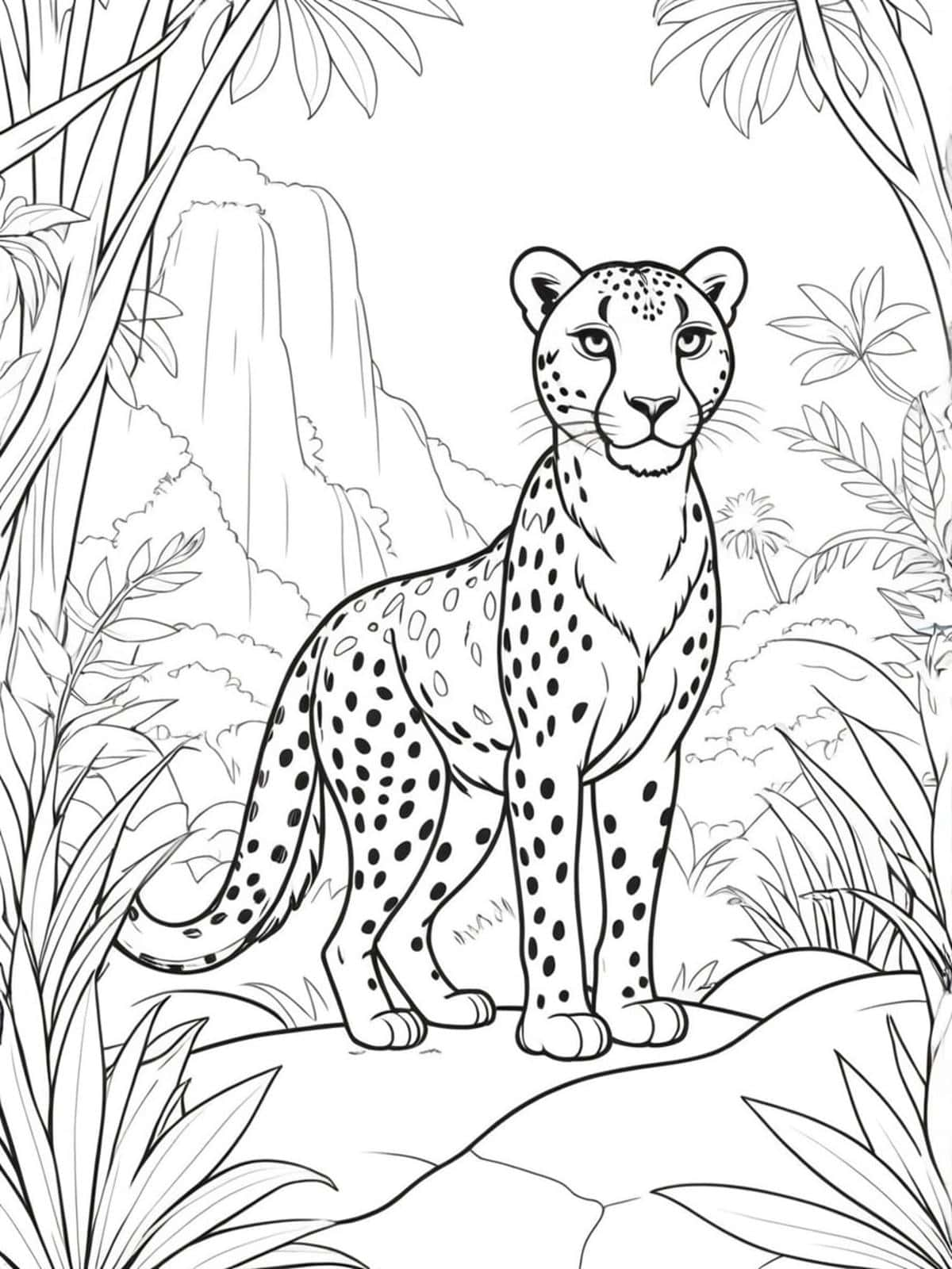 Cheetah In A Jungle Scene Coloring Pages For Kid