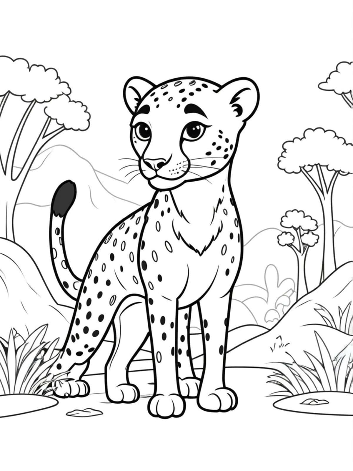 Cheetah In A Playful Cartoon Adventure Coloring Pages