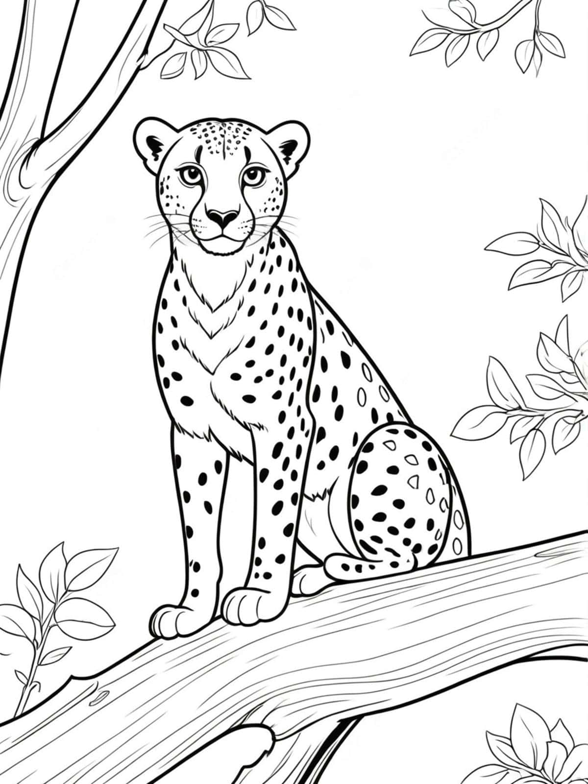 Cheetah On The Lookout From A Tree Branch Coloring Pages