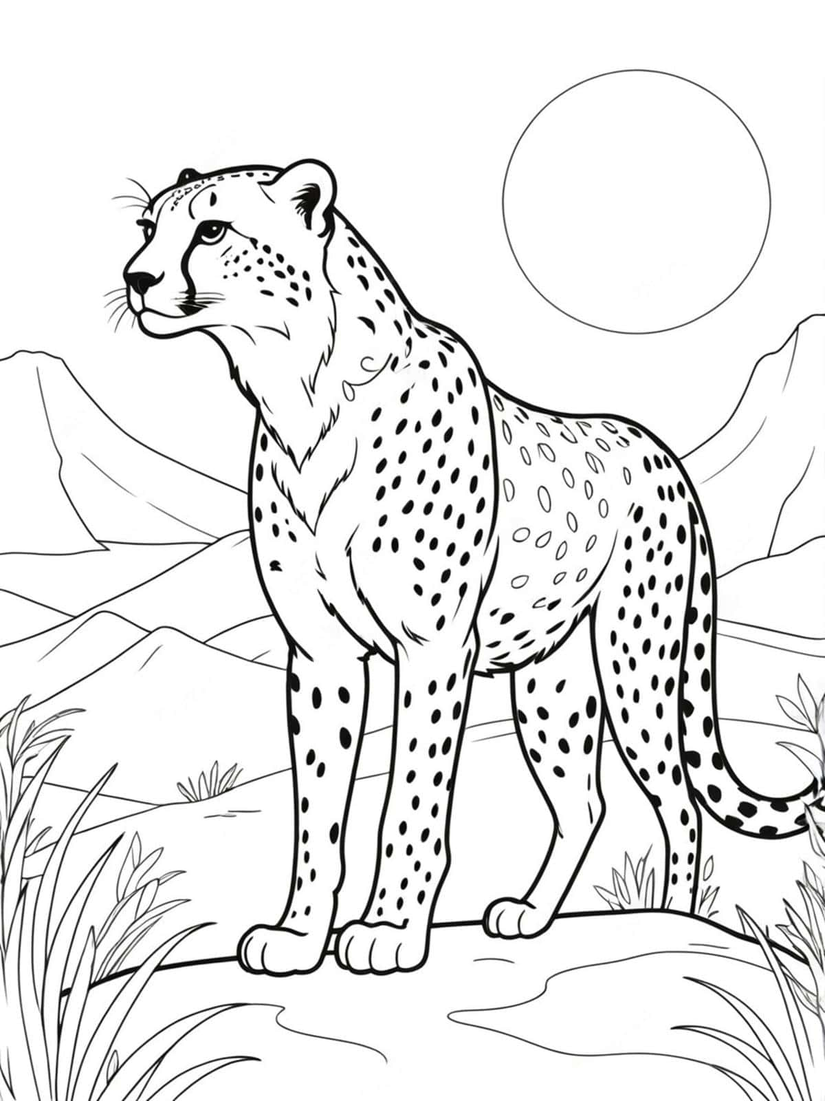 Cheetah Silhouette Against A Sunset Coloring Page