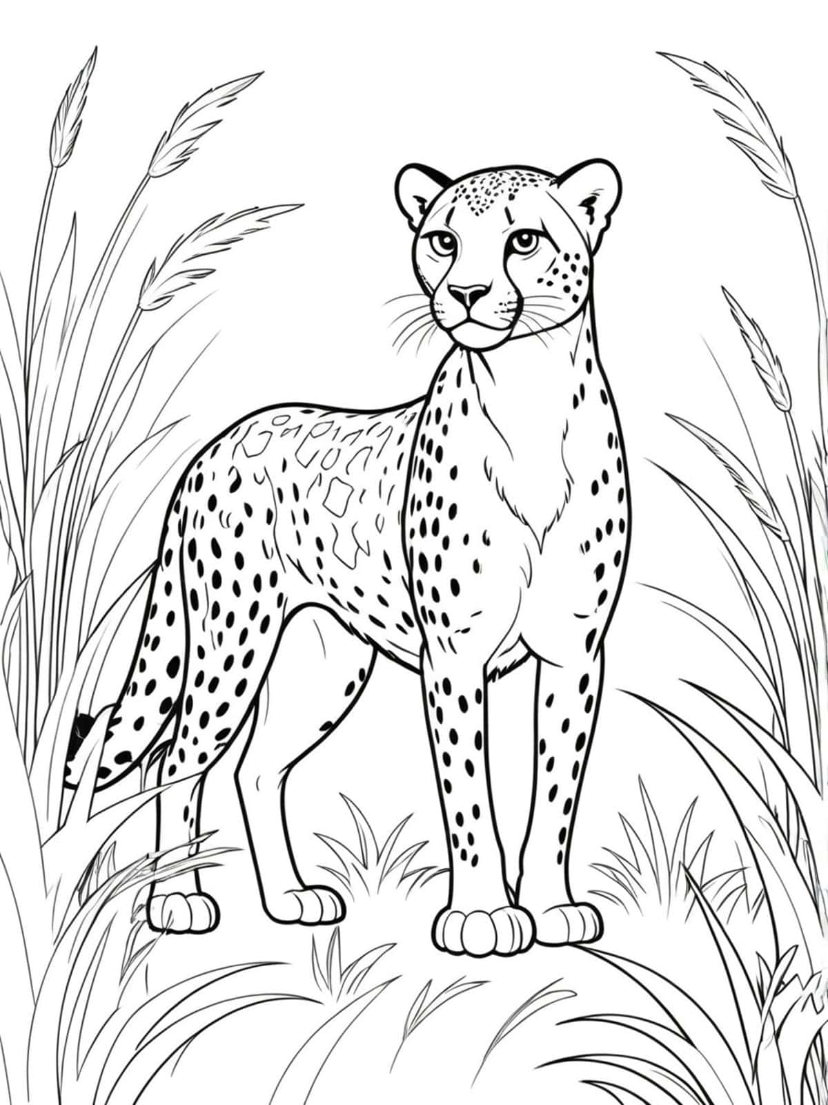 Cheetah Stalking Prey In Tall Grass Coloring Page