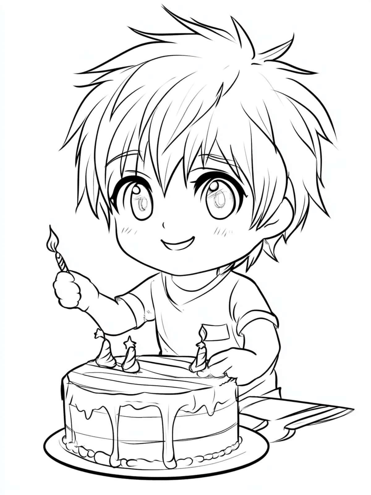 Chibi Birthday Characters Coloring Page