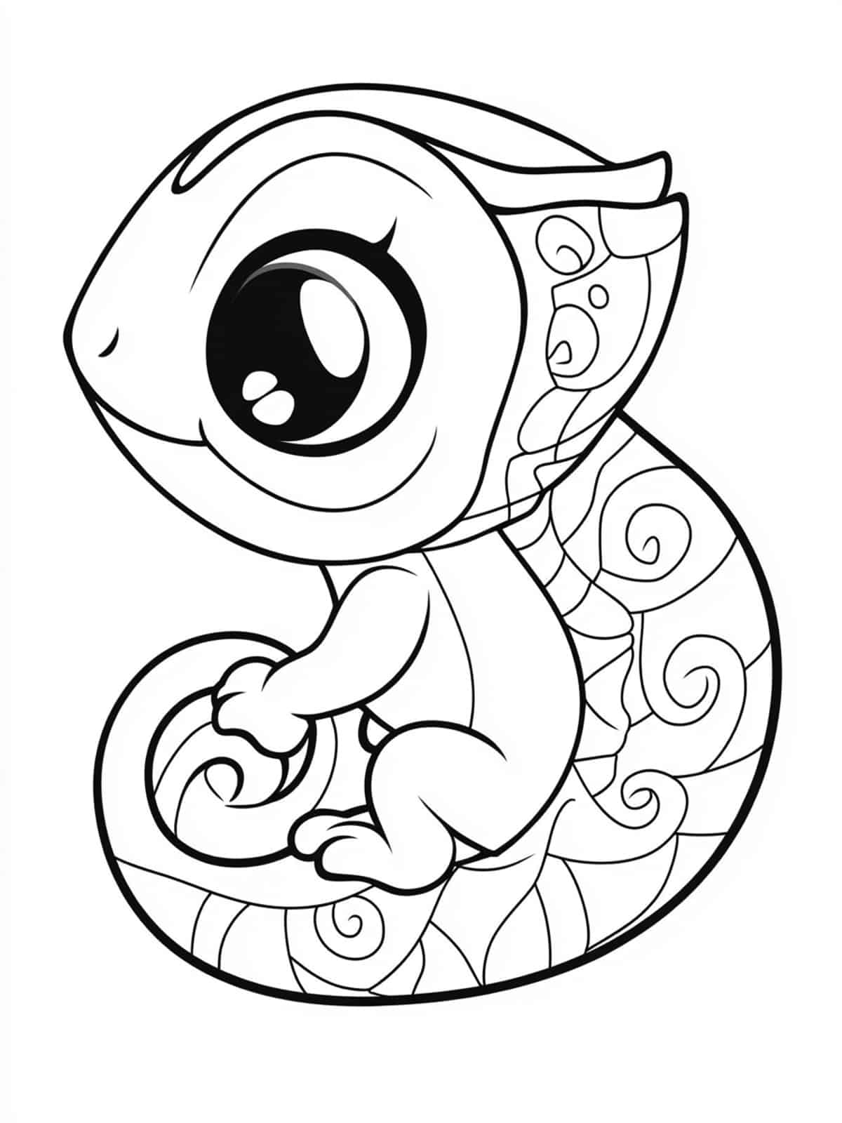 Chibi Chameleon Changing Colors Coloring Page