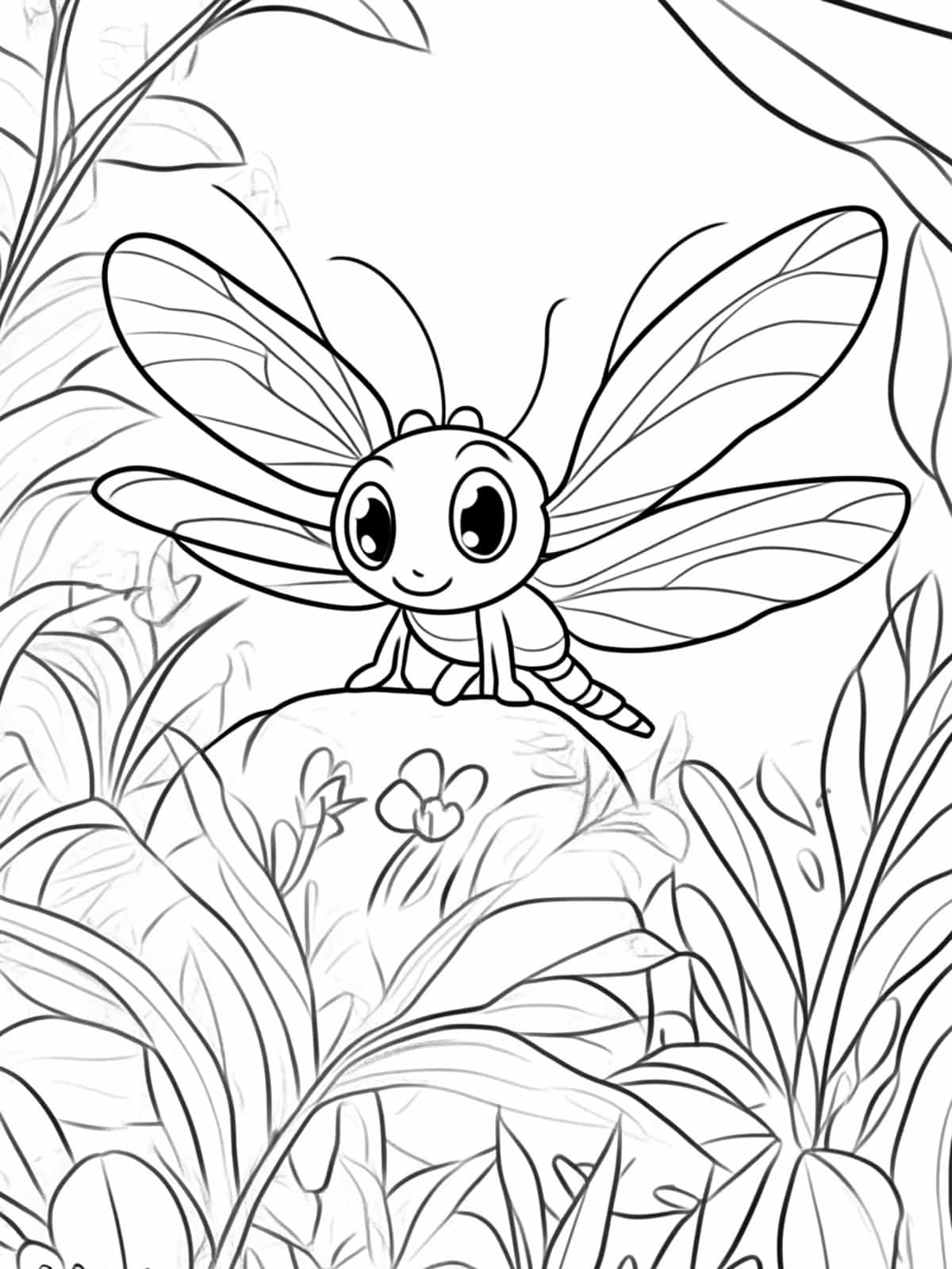 Chibi Dragonfly In The Garden Coloring Pages