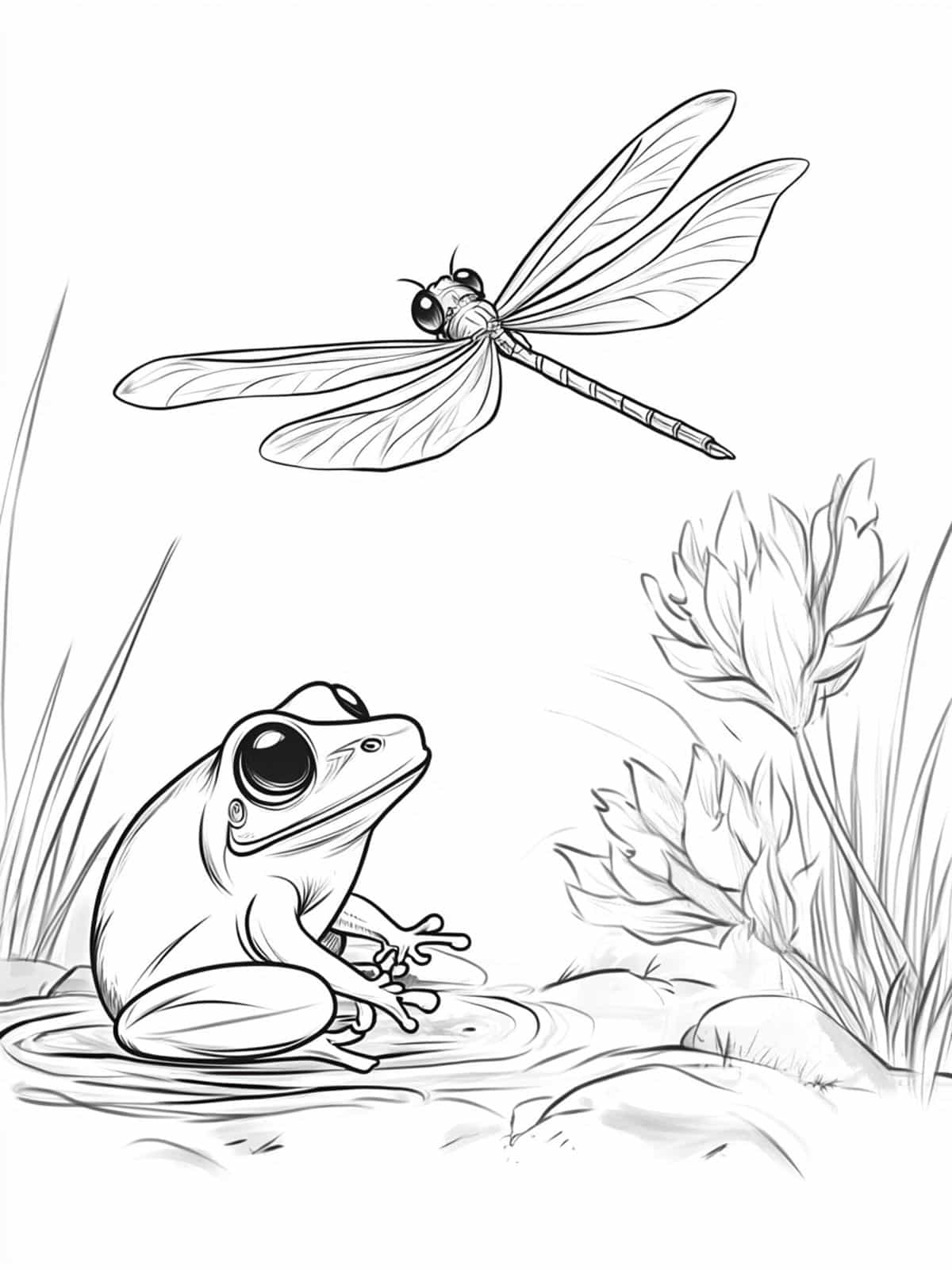 Chibi Frog And Dragonfly Coloring Page