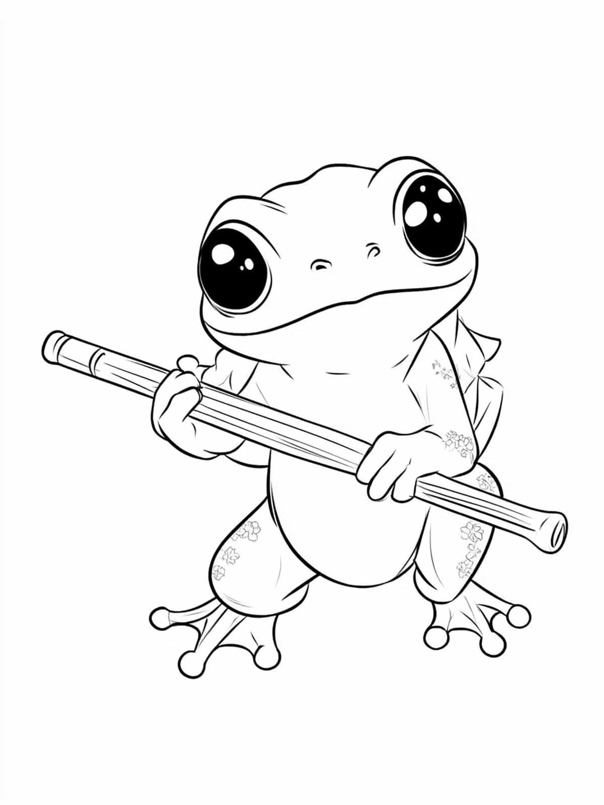 Chibi Frog Playing A Musical Instrument Coloring Page