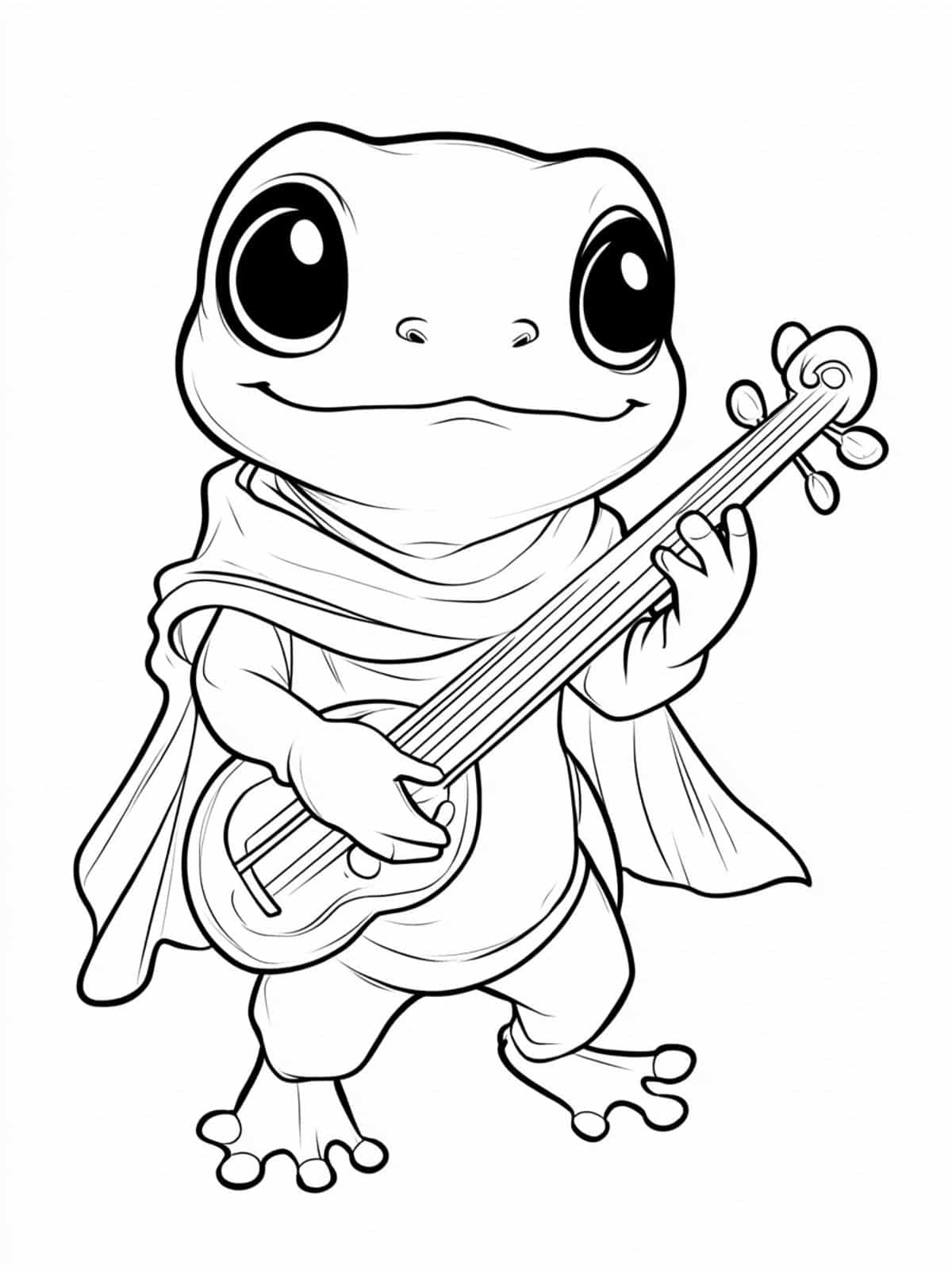 Chibi Frog Playing A Musical Instrument Coloring Pages