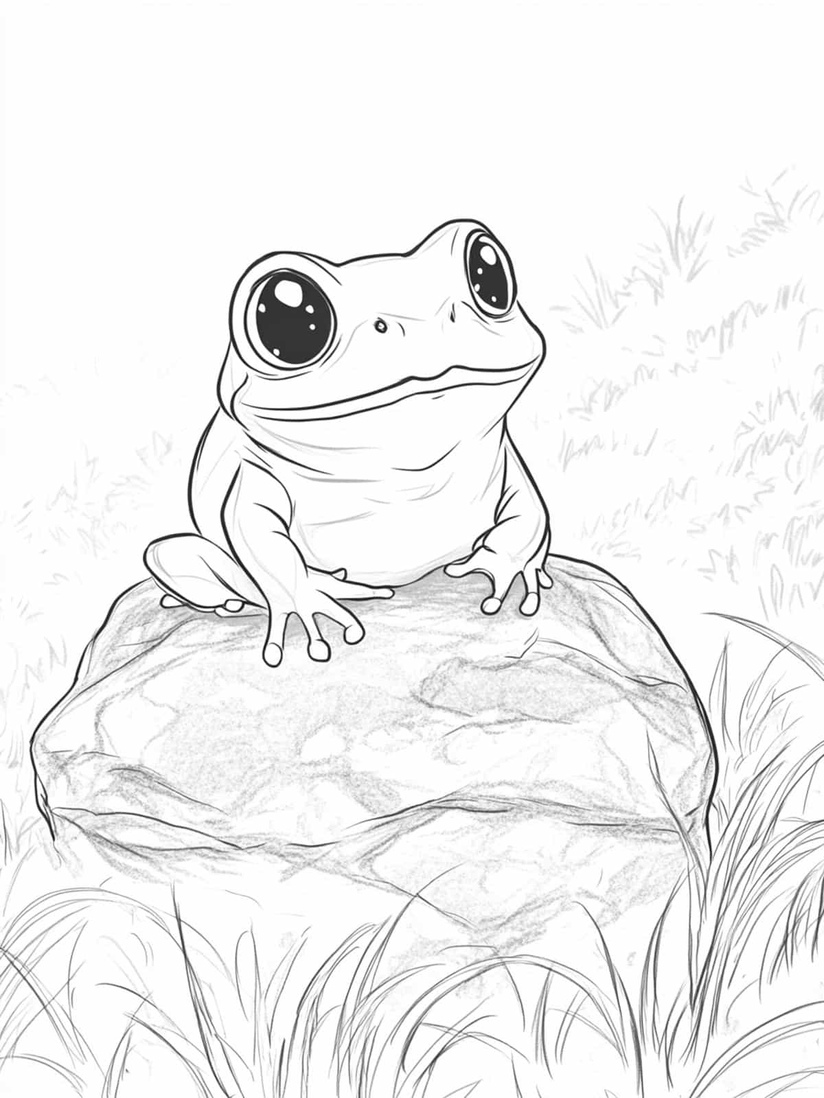 Chibi Frog Sitting On A Rock Coloring Page