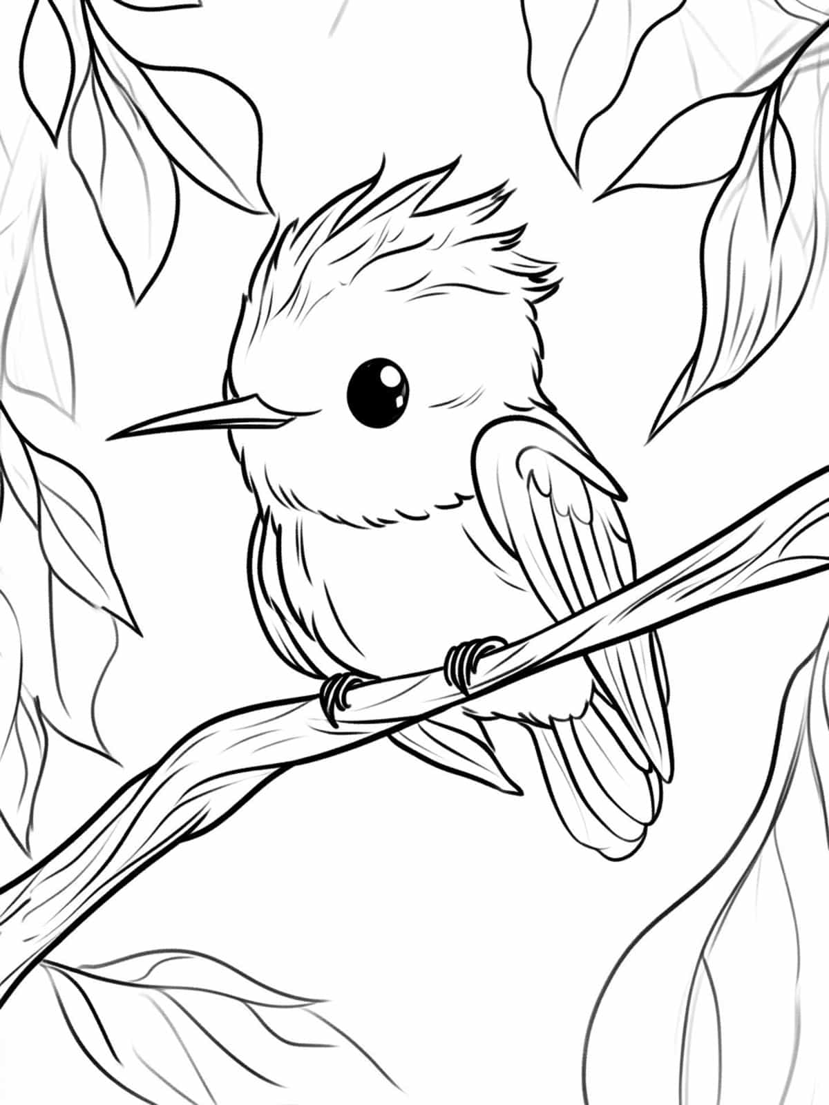 Chibi Hummingbird Amongst The Trees Coloring Pages