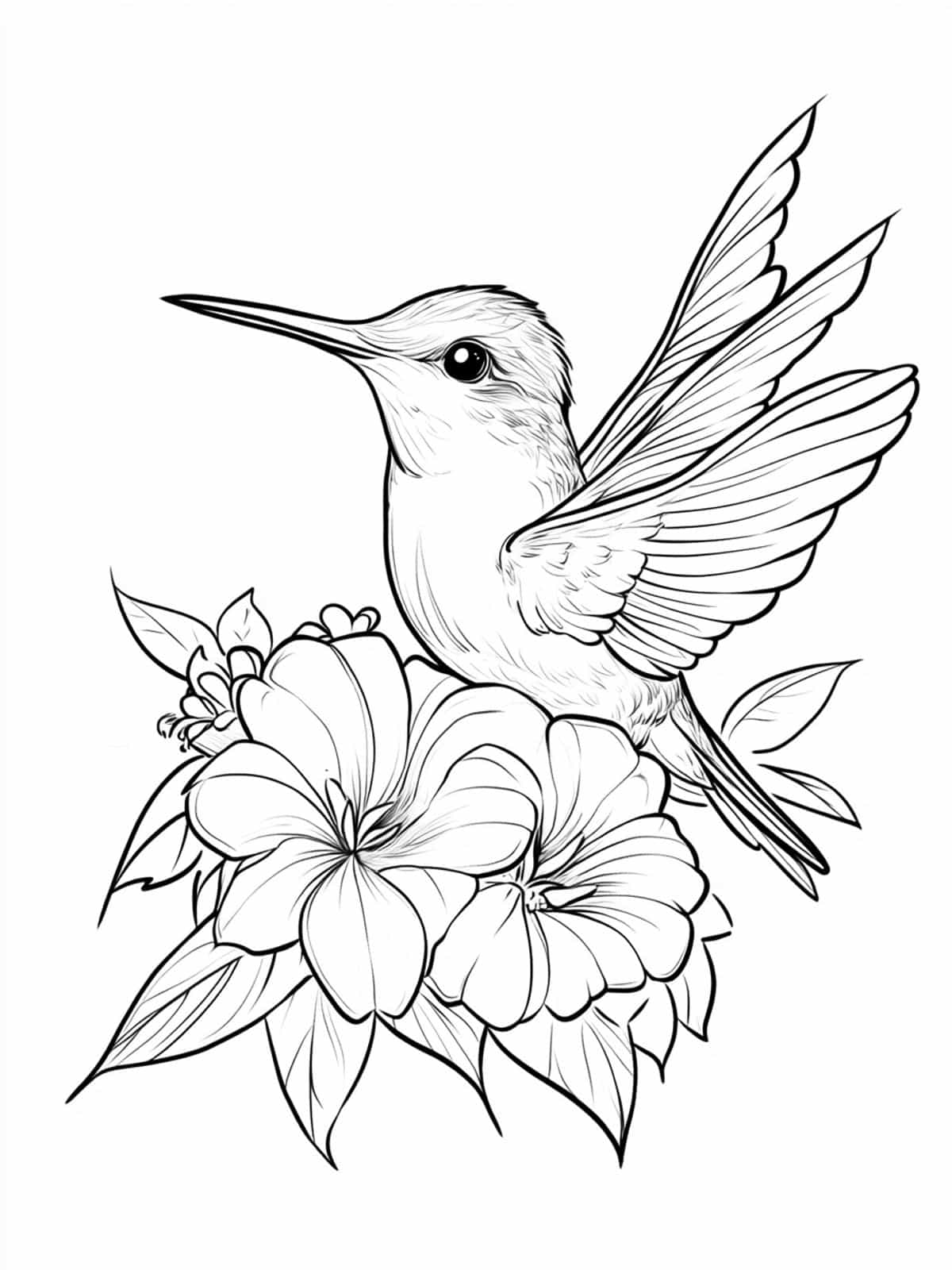 Chibi Hummingbird And Tropical Flowers Coloring Pages