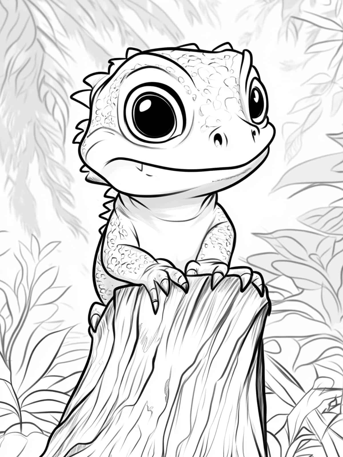 Chibi Iguana On A Tree Coloring Pages For Kids