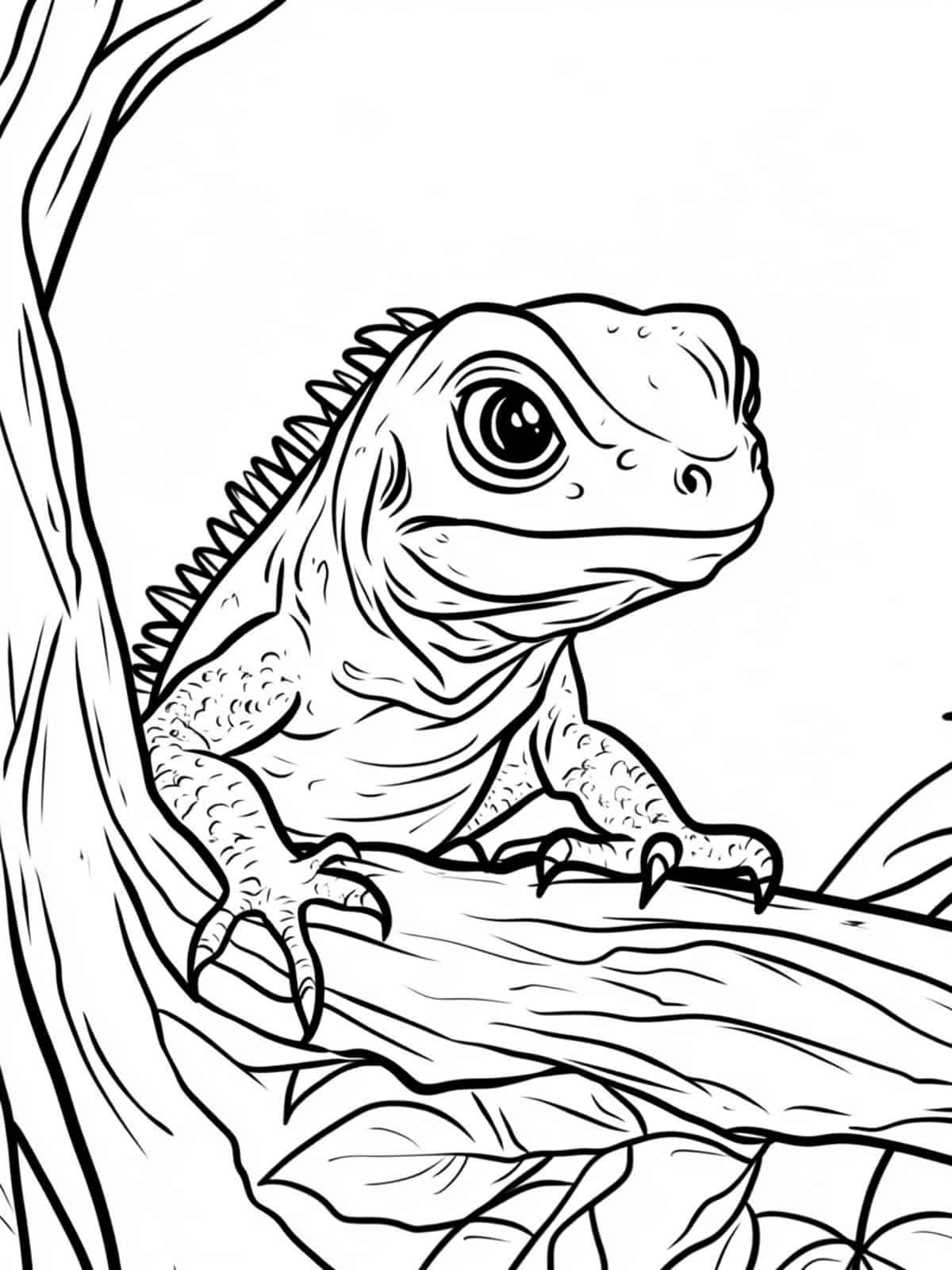 Chibi Iguana On A Tree Coloring Pages