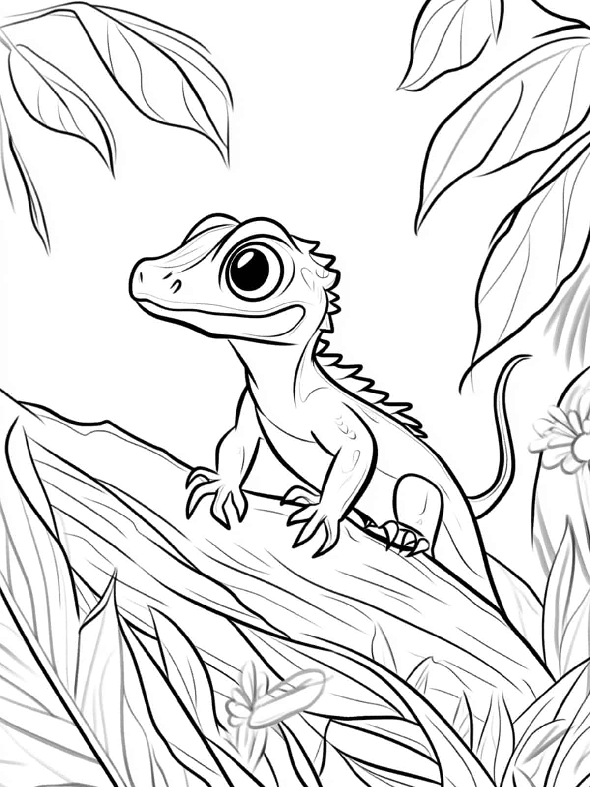 Chibi Lizard Hunting Insects Coloring Pages