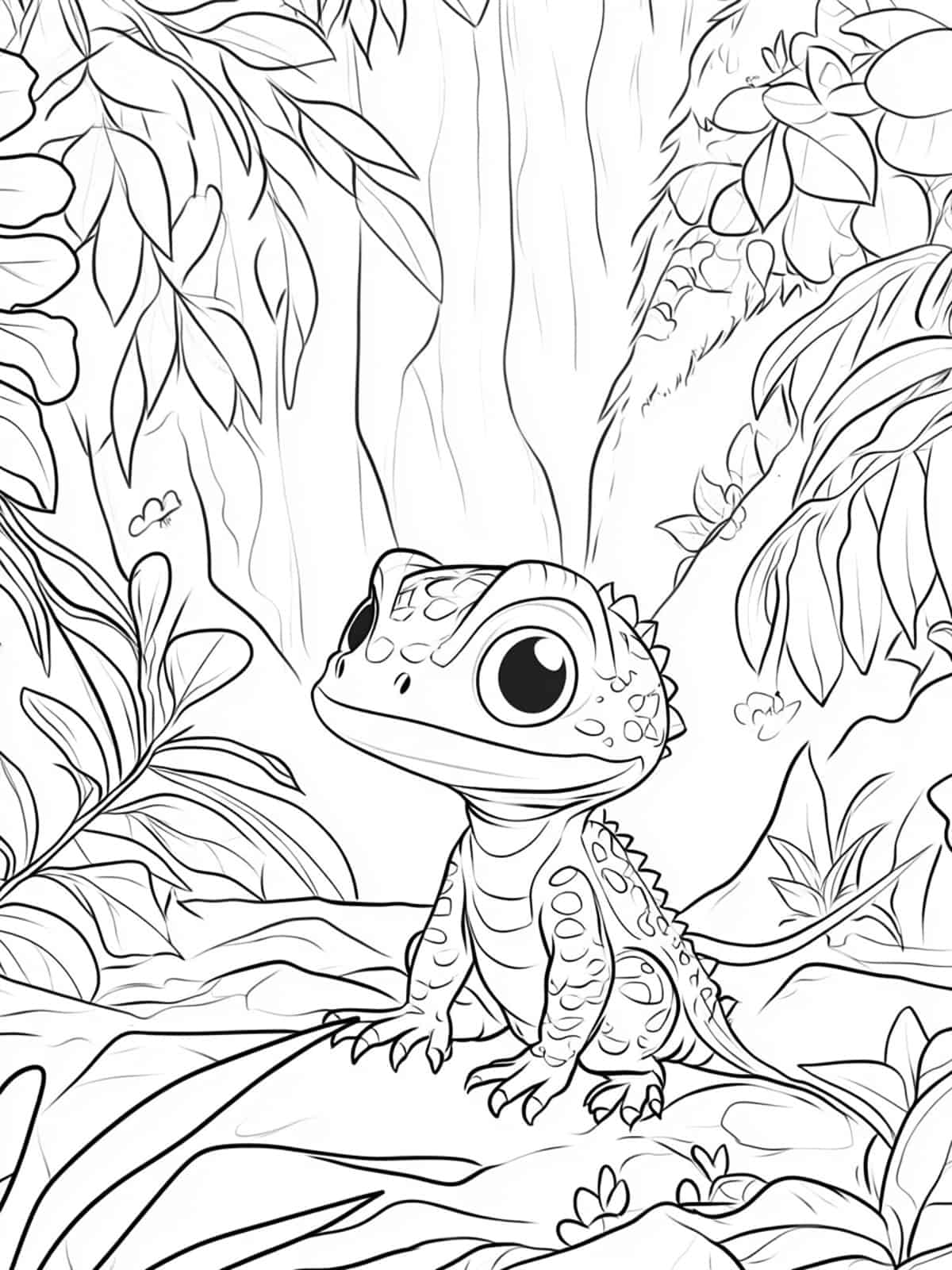 Chibi Lizard In A Terrarium Coloring Page