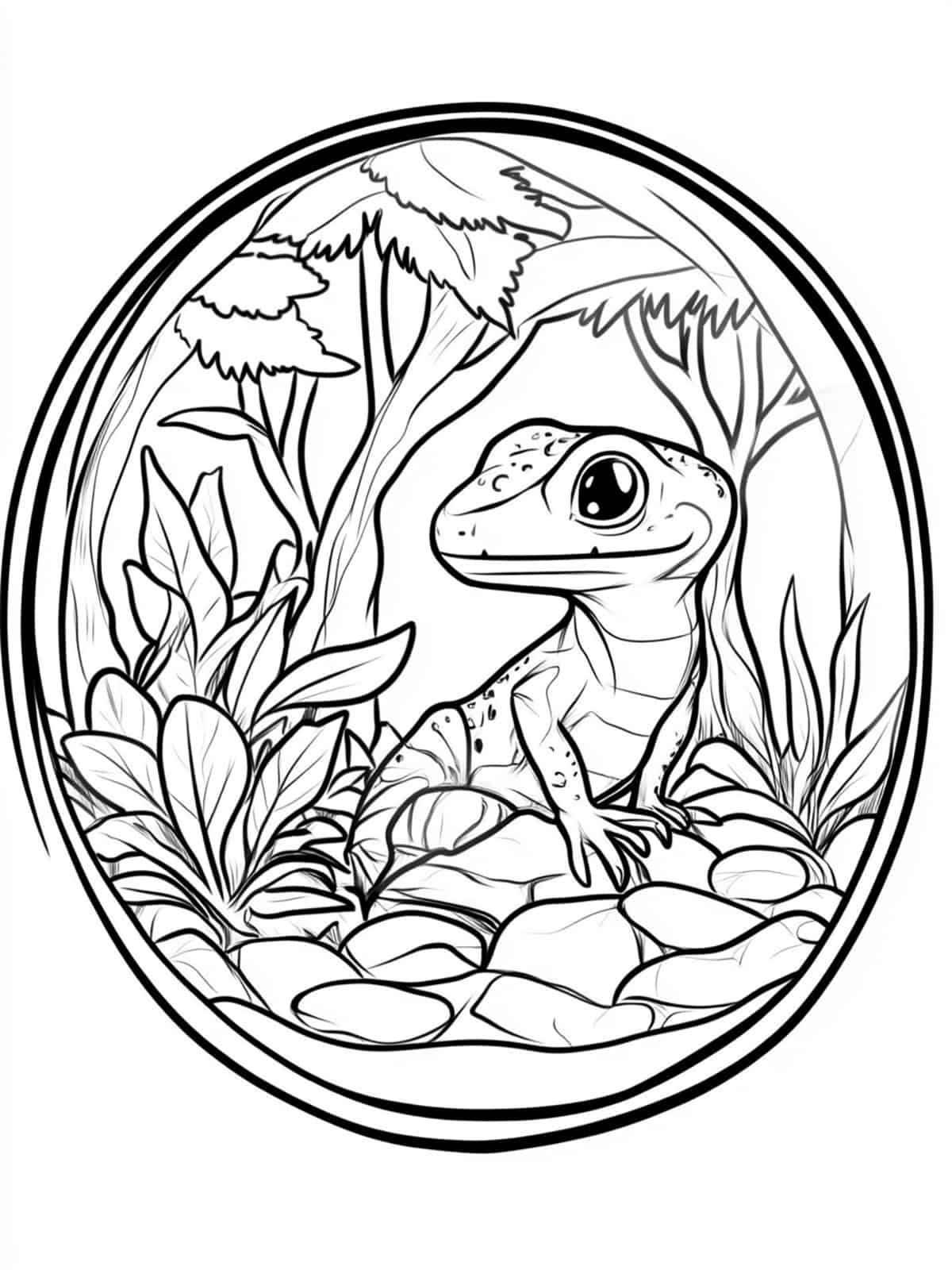 Chibi Lizard In A Terrarium Coloring Pages