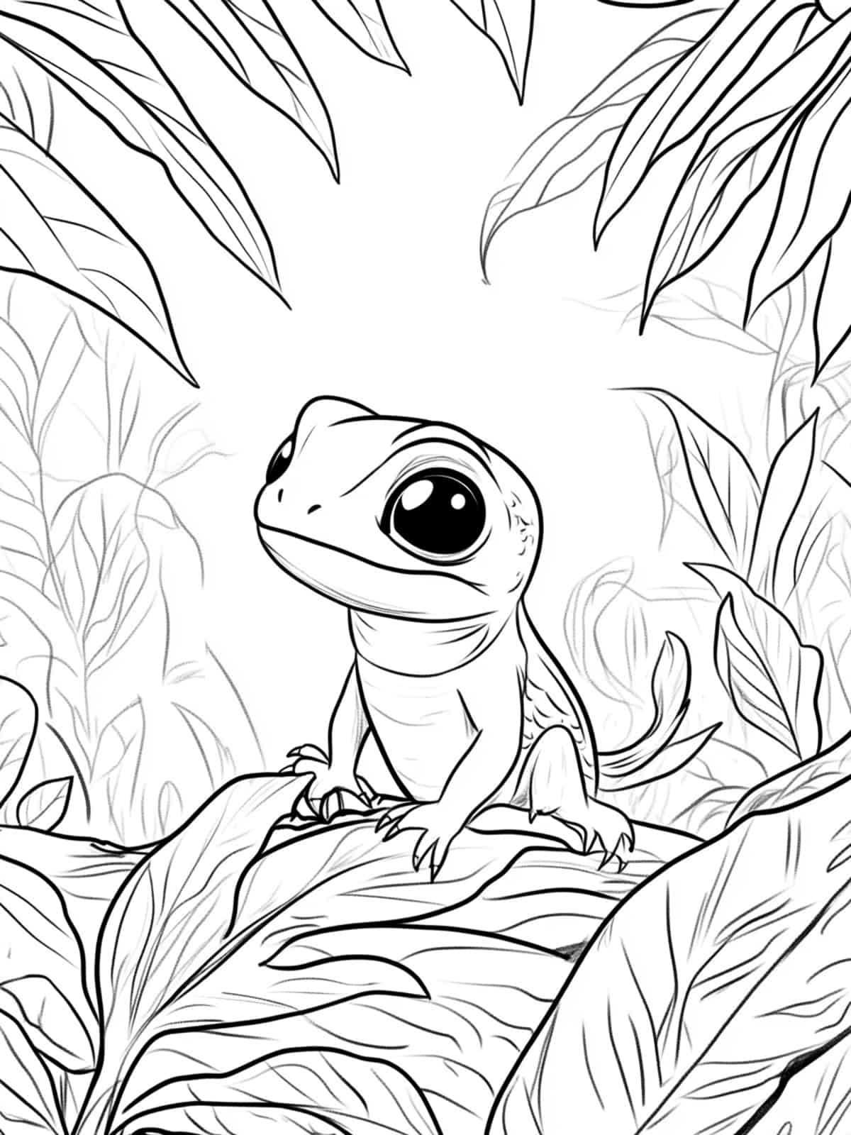 Chibi Lizard In The Rainforest Coloring Page