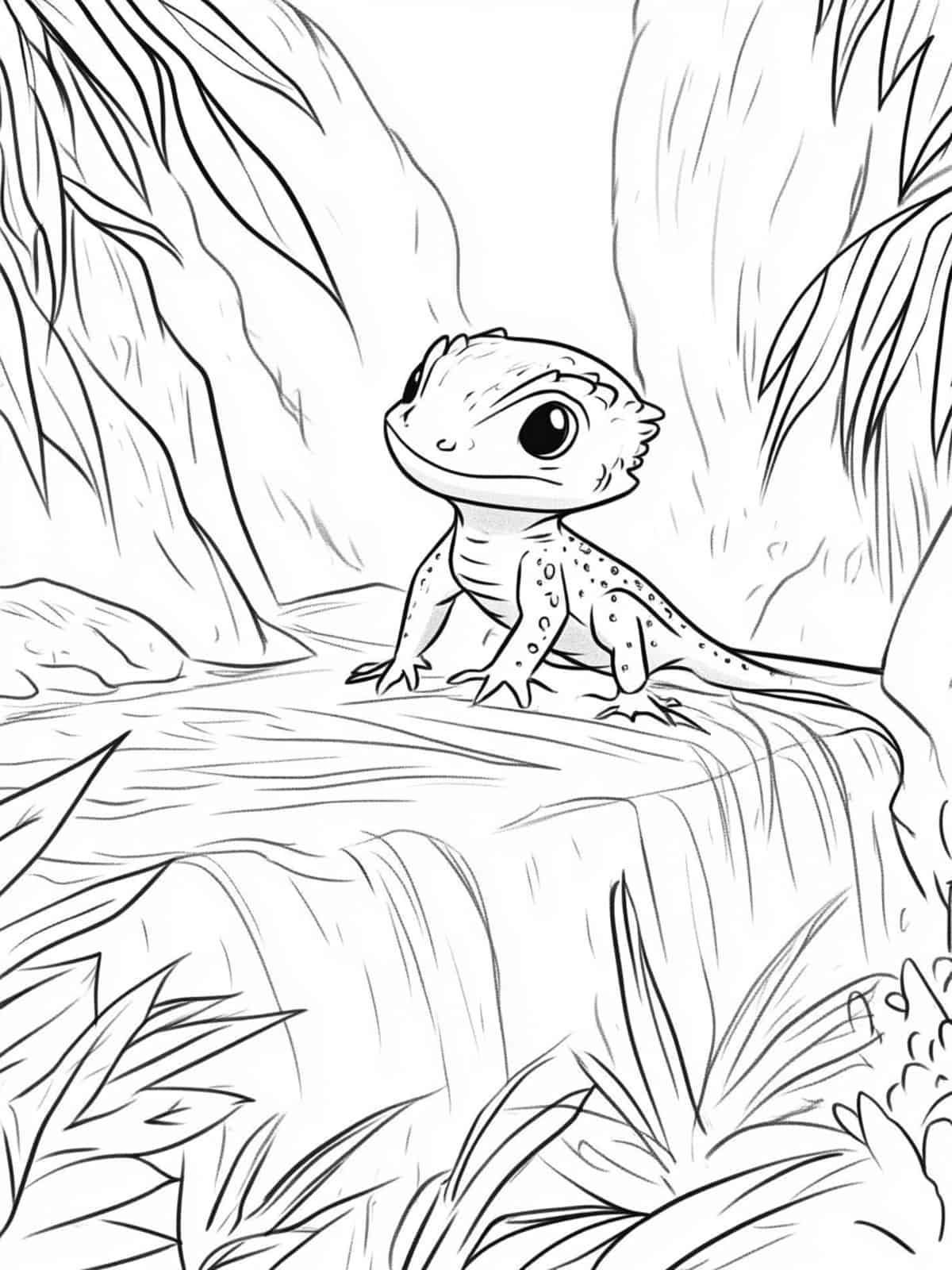 Chibi Lizard Near A River Coloring Page