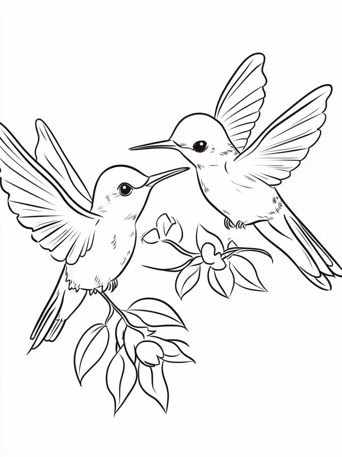 Chibi Three Hummingbirds Sharing Nectar Coloring Pages