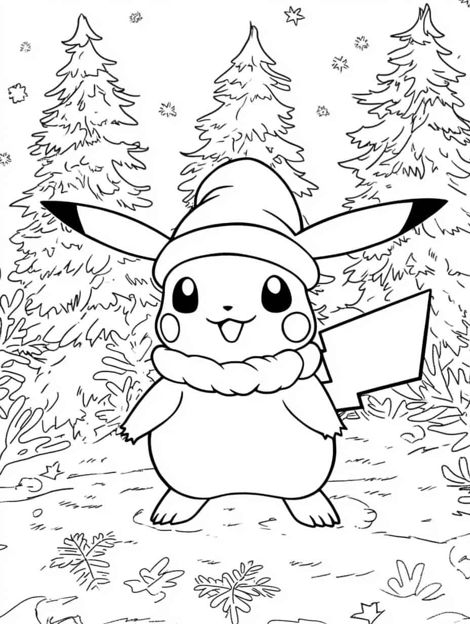 Christmas Holiday Pikachu Coloring Pages