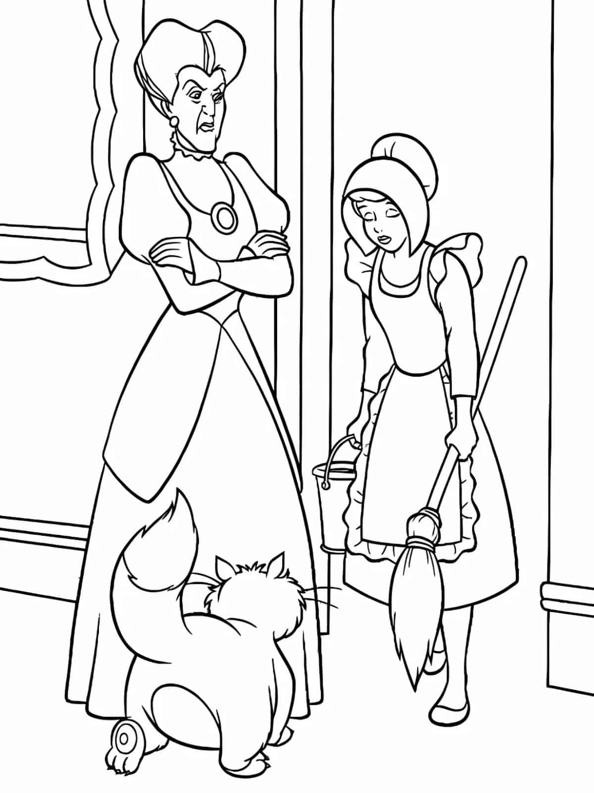 Cinderella Cleaning The House Coloring Pages